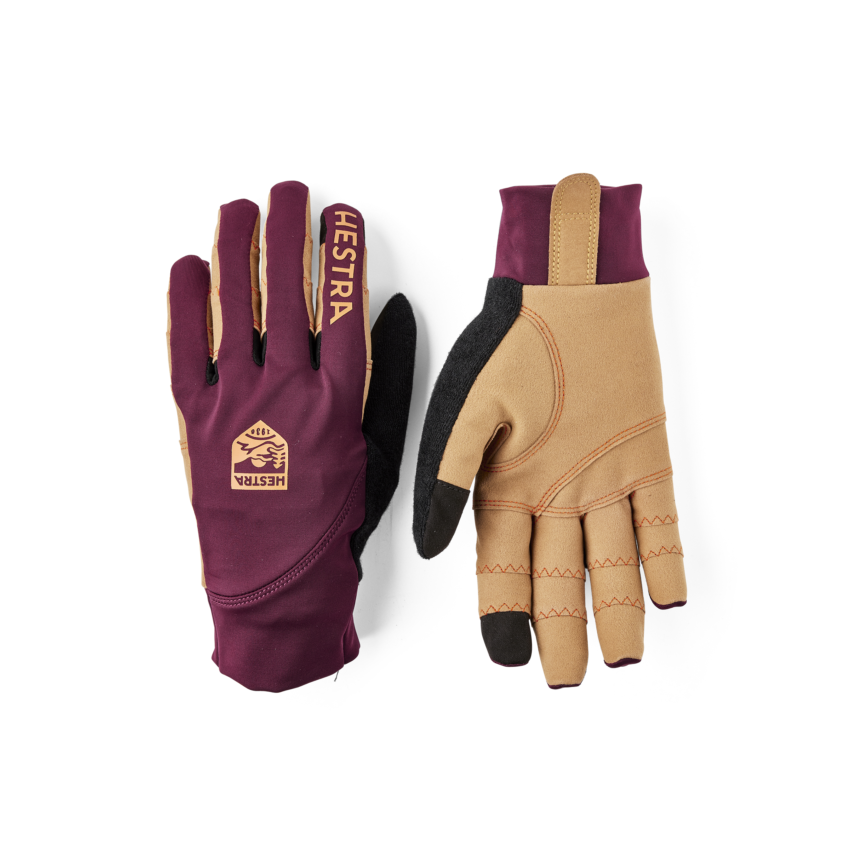 Hellbrauner Fahrradhandschuh mit Lycra an der Oberhand und hellbraunem synthetischem Wildleder an der Innenhand