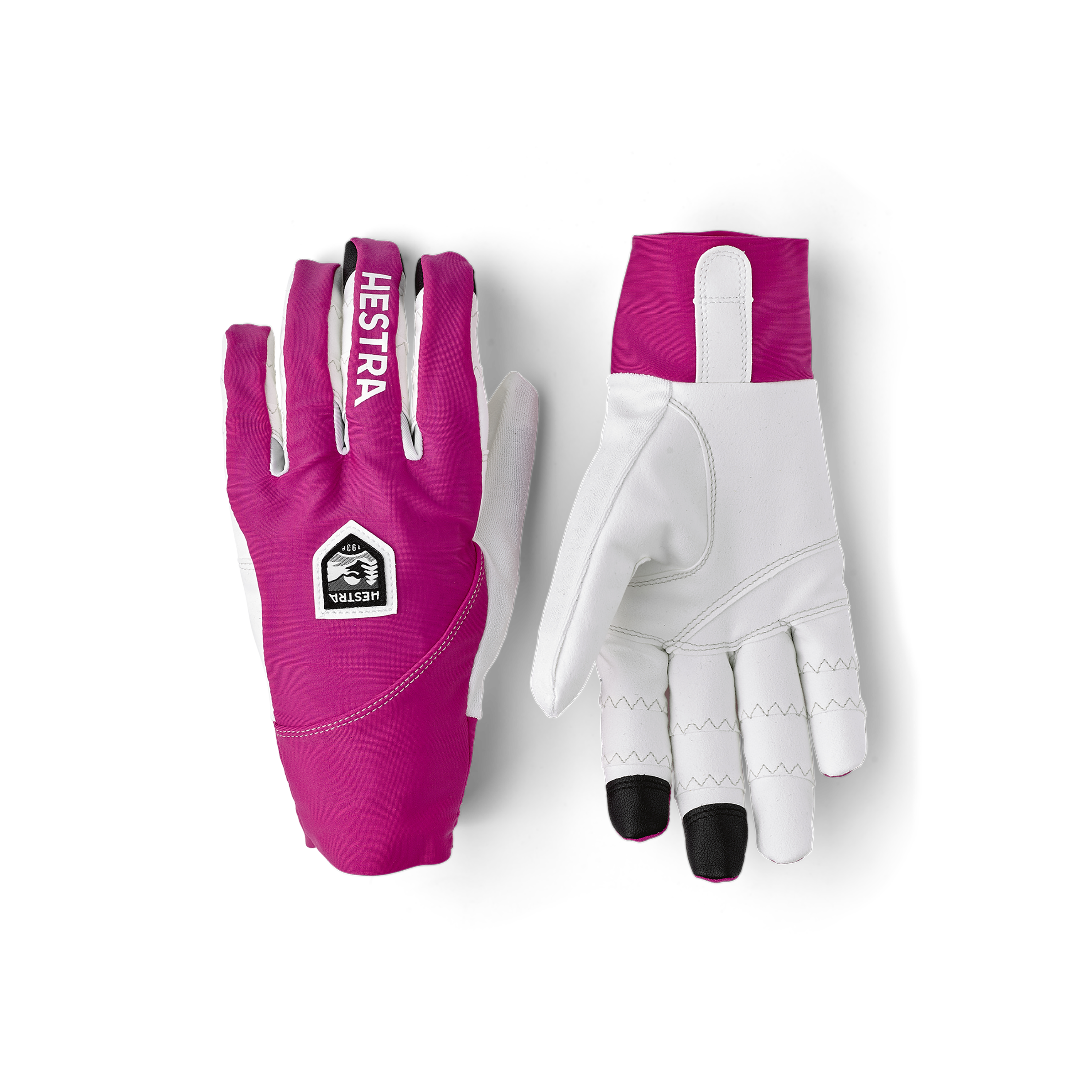 Pink cycling glove with lycra back and white synthetic suede palm