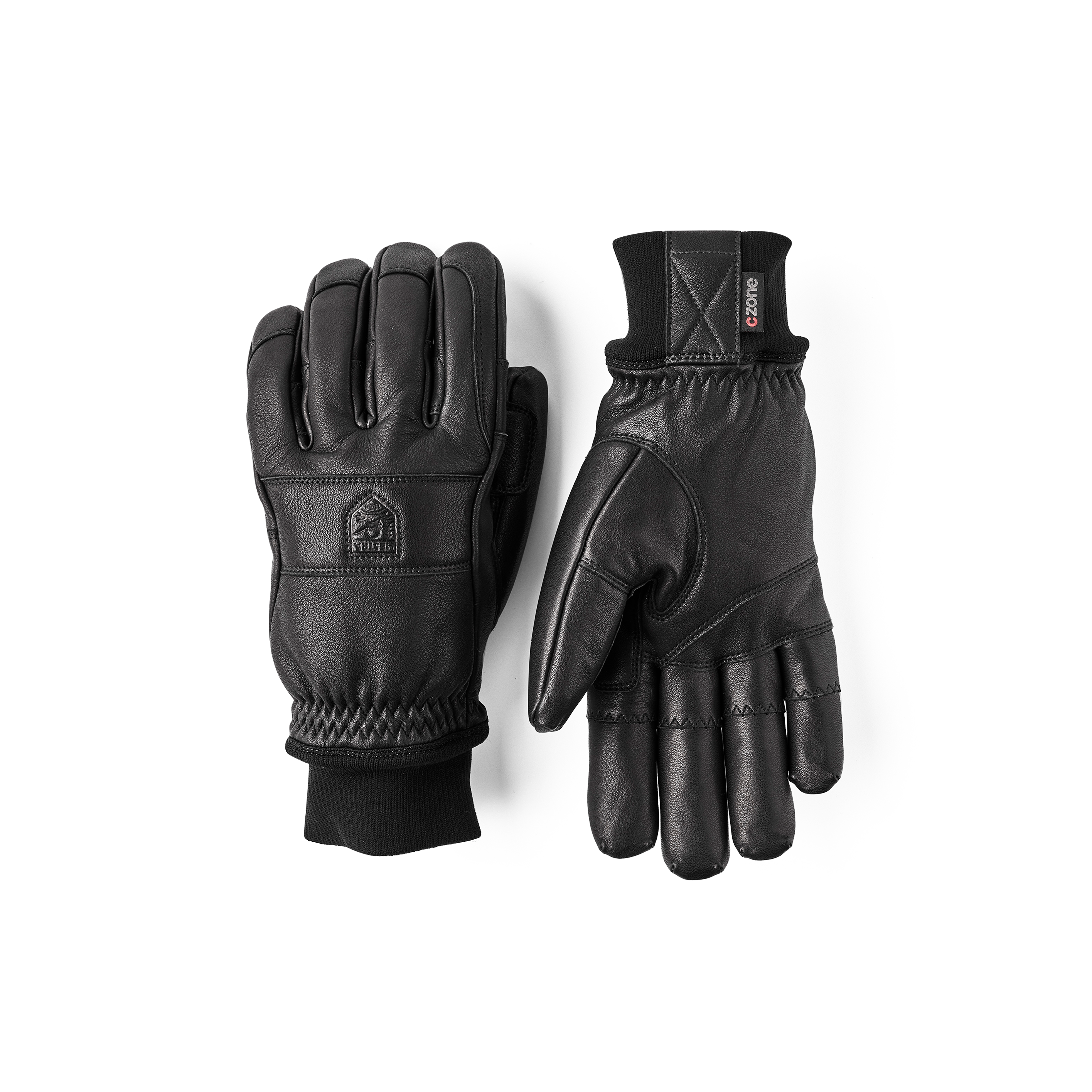 Schwarzer Skihandschuh aus Rindsleder mit schwarzem Rippbündchen