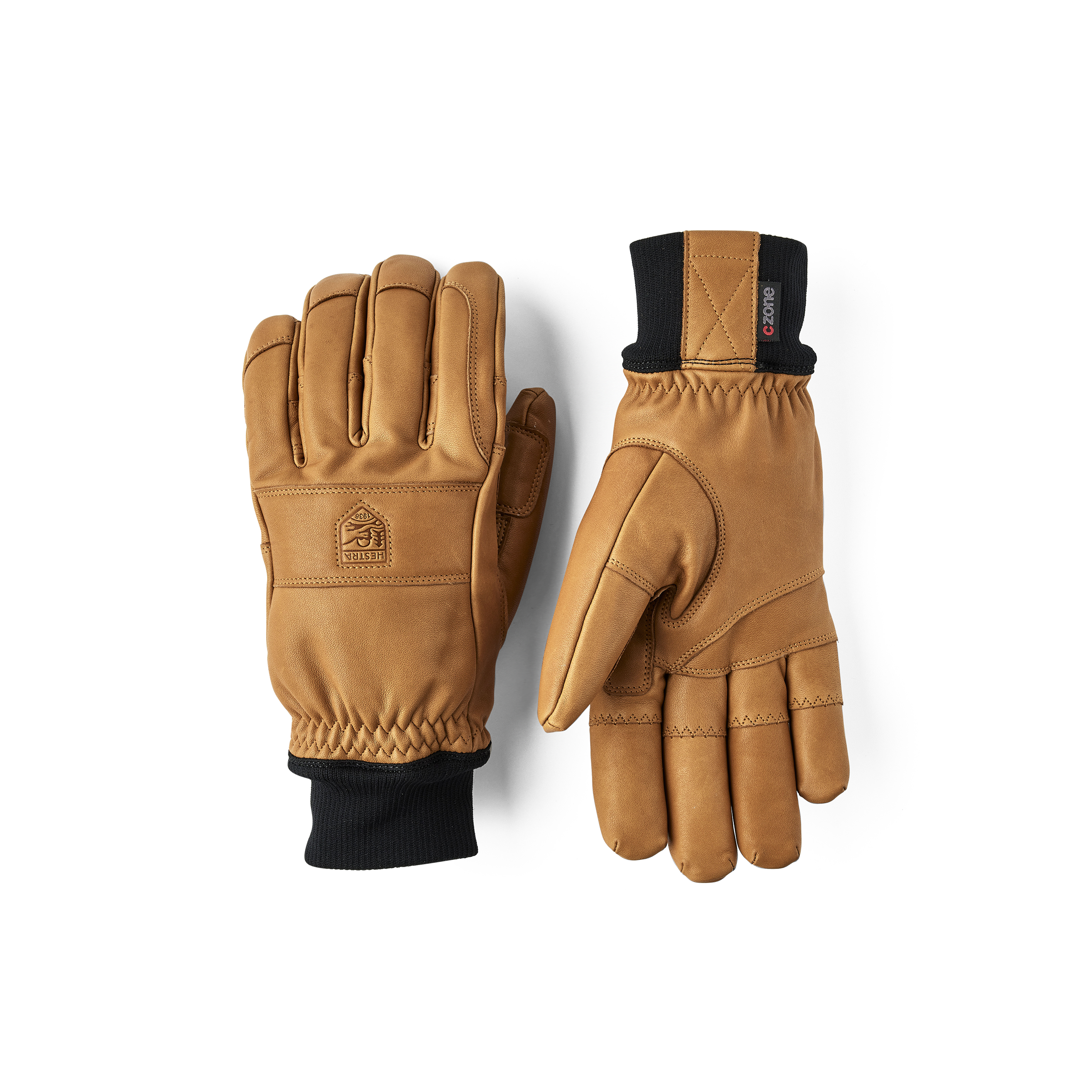 Hellbrauner Skihandschuh aus Rindsleder mit schwarzem Rippbündchen