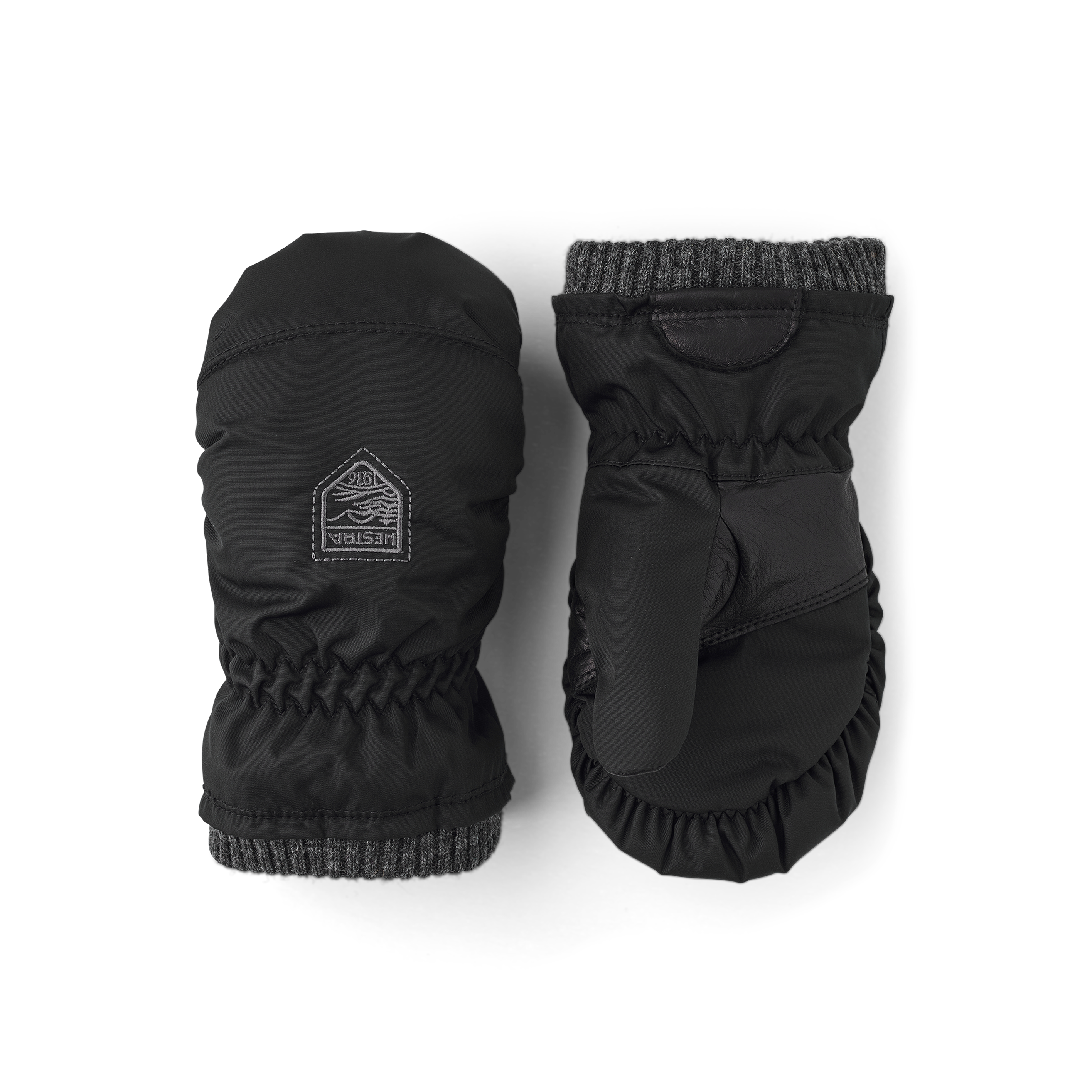 Schwarzer Fausthandschuh aus Stoff mit Bündchen und Innenhand aus Haarschafleder