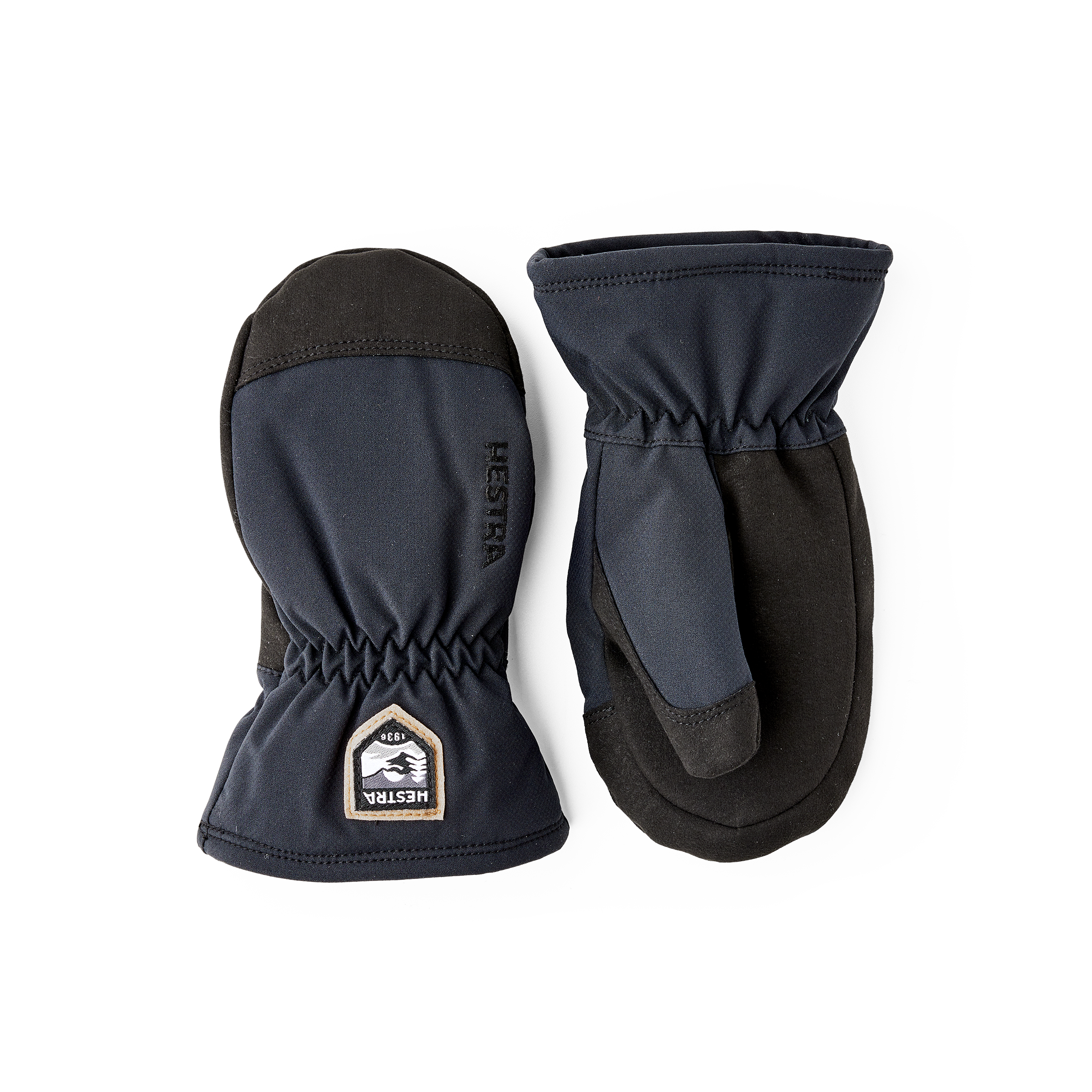 Schwarzer Fausthandschuh aus Stoff mit synthetischem Wildleder an der Innenhand
