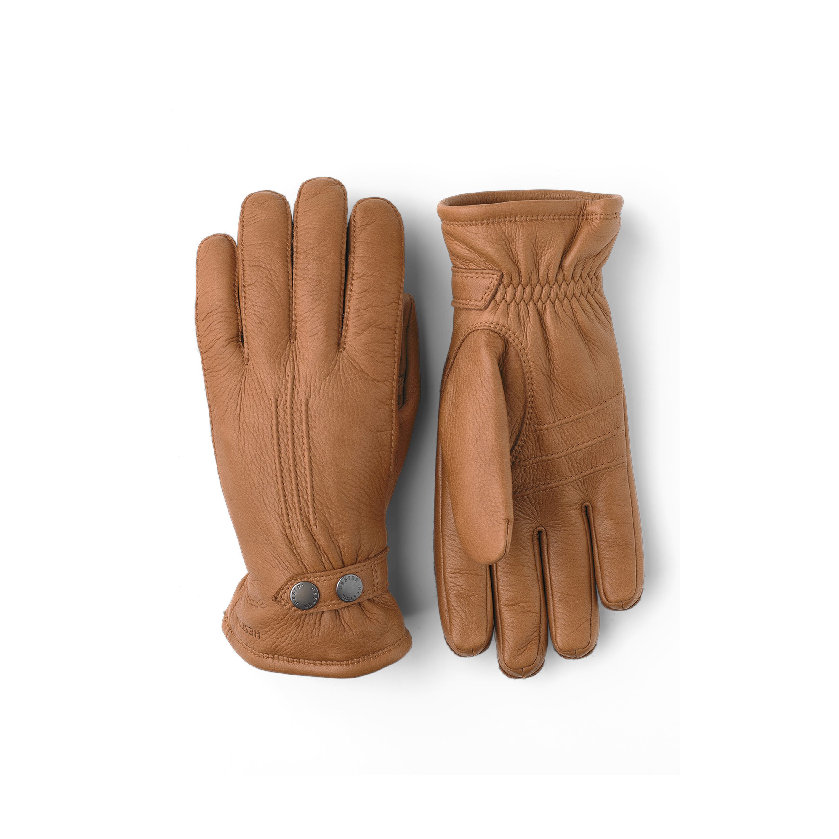 Hellbrauner maschinengenähter Handschuh aus Elchleder mit Lederriegel und Knopf