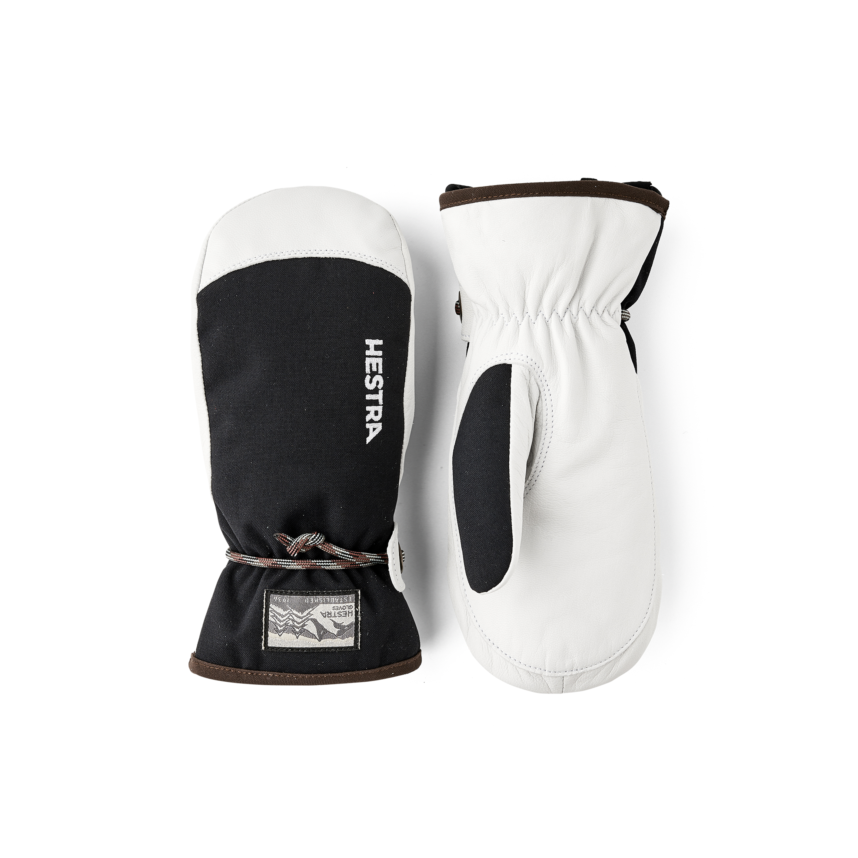 Schwarzer Fausthandschuh mit weißem Ziegenleder an der Innenhand und Handgelenkschlaufe