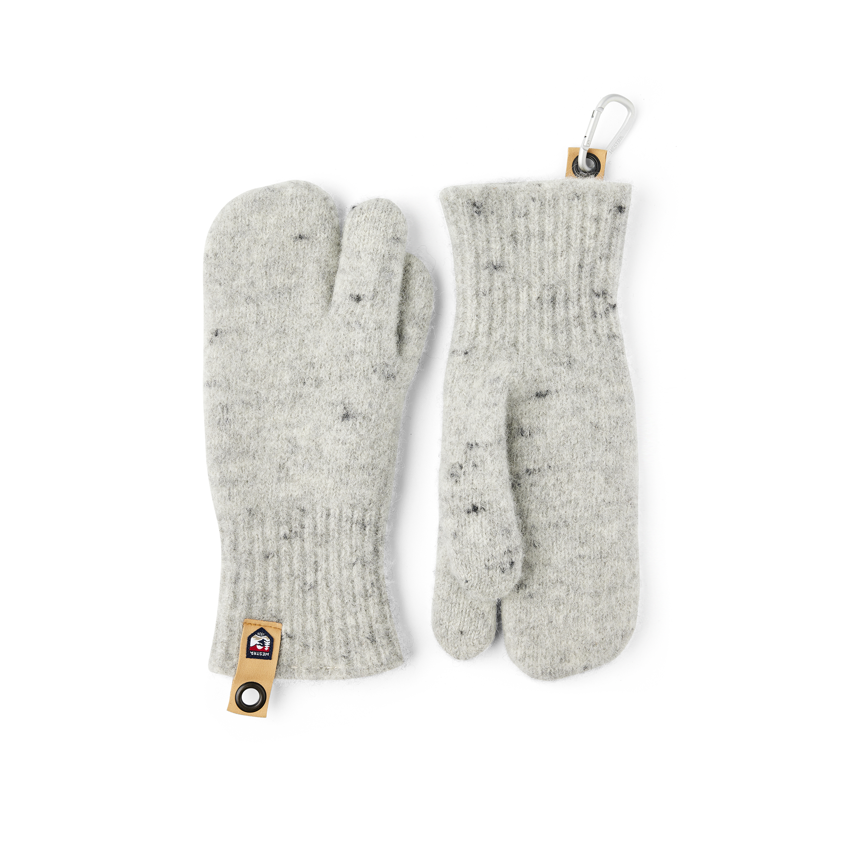 Grauer gestrickter Dreifingerhandschuh aus Wolle
