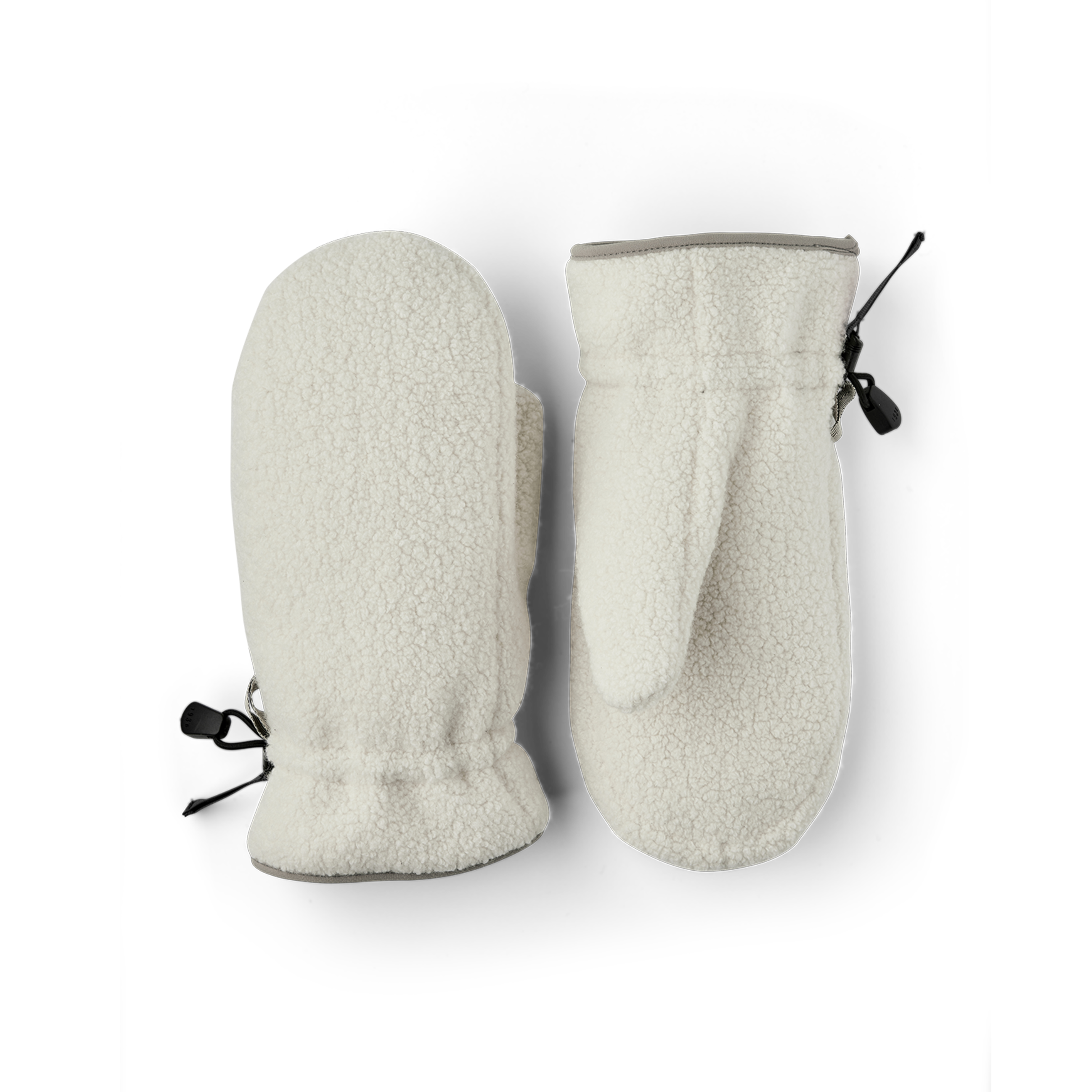 Weißer maschinengenähter Fausthandschuh aus flauschigem Teddyfleece