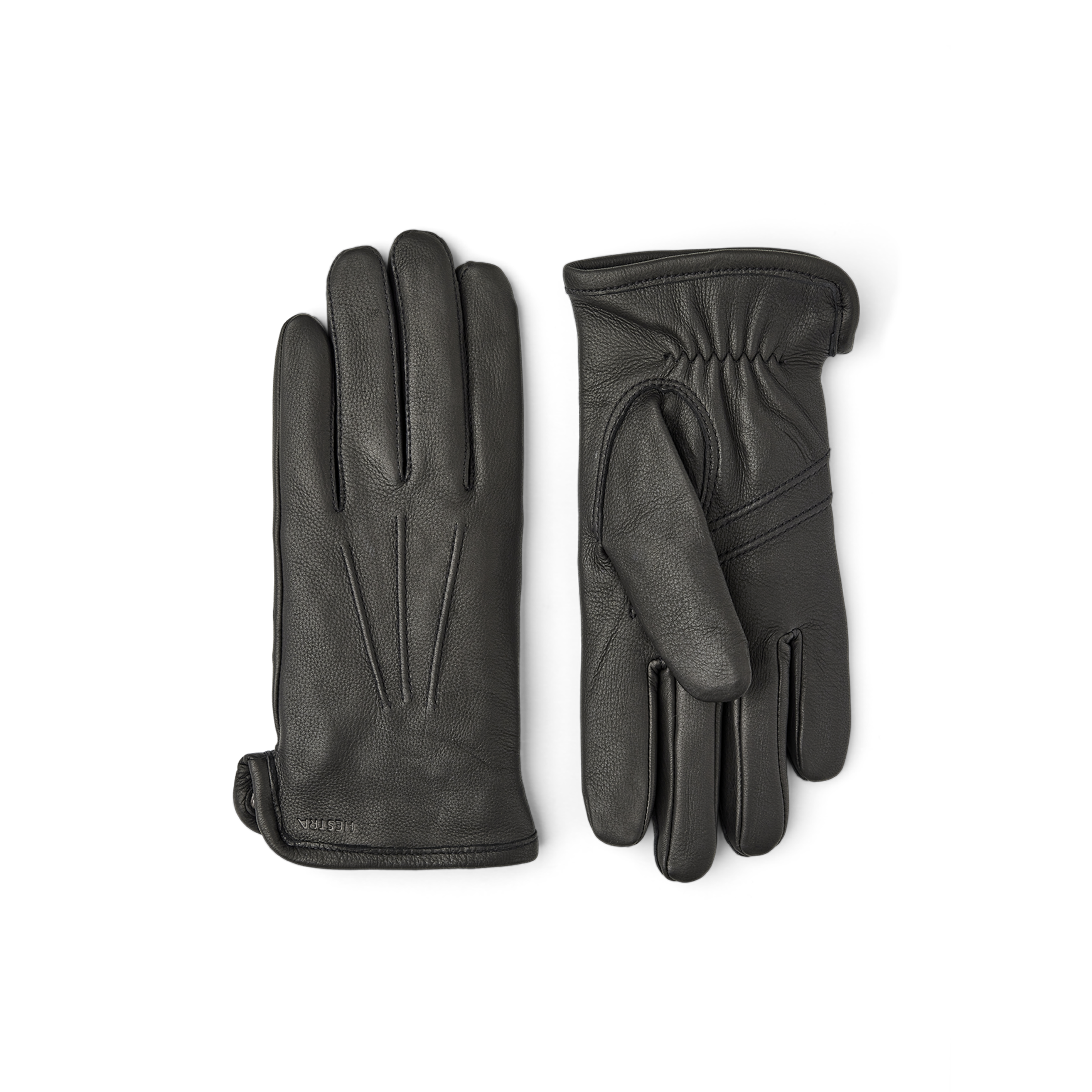 Schwarzer maschinengenähter Handschuh aus Hirschleder