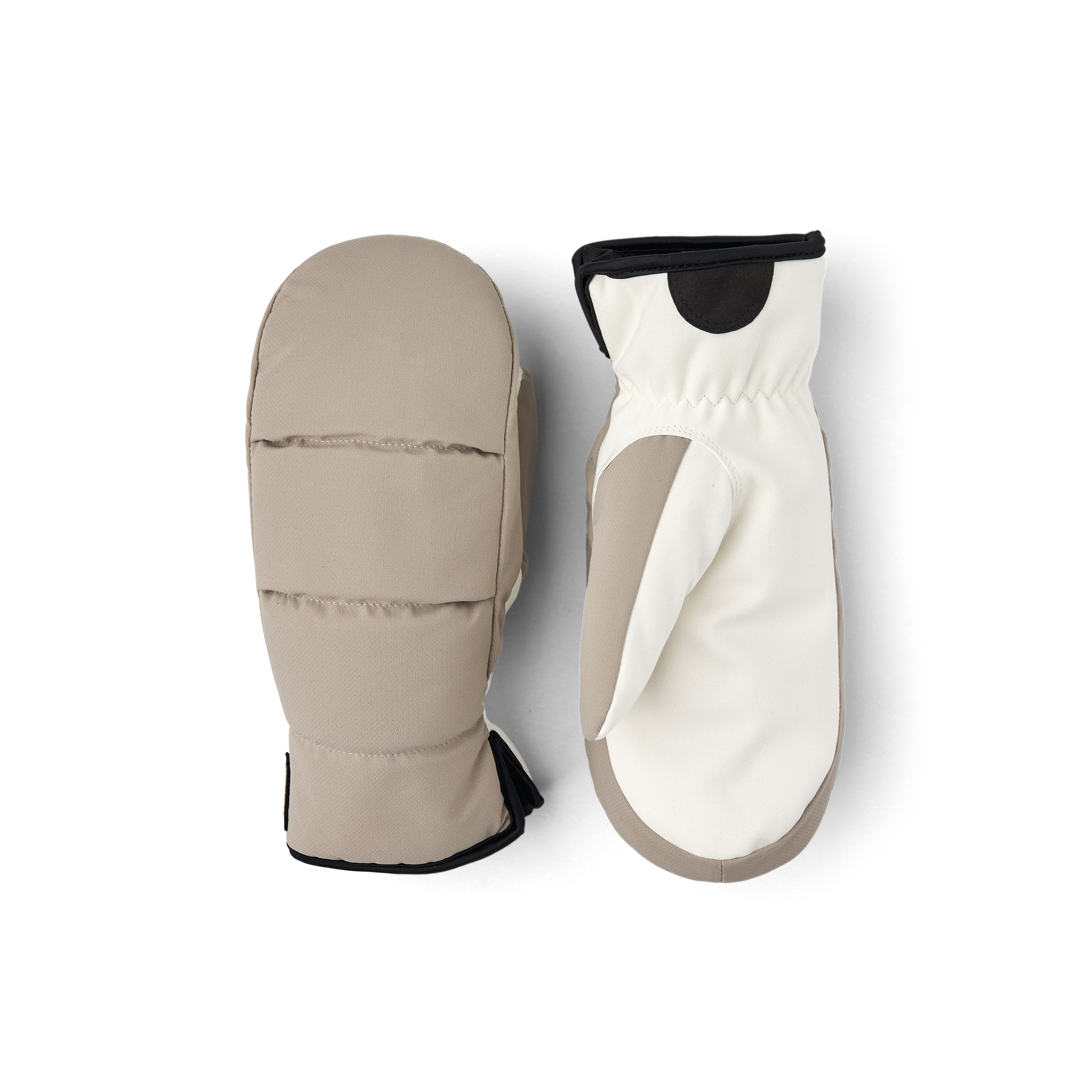 Beiger Fausthandschuh aus Stoff mit weißer Innenhand