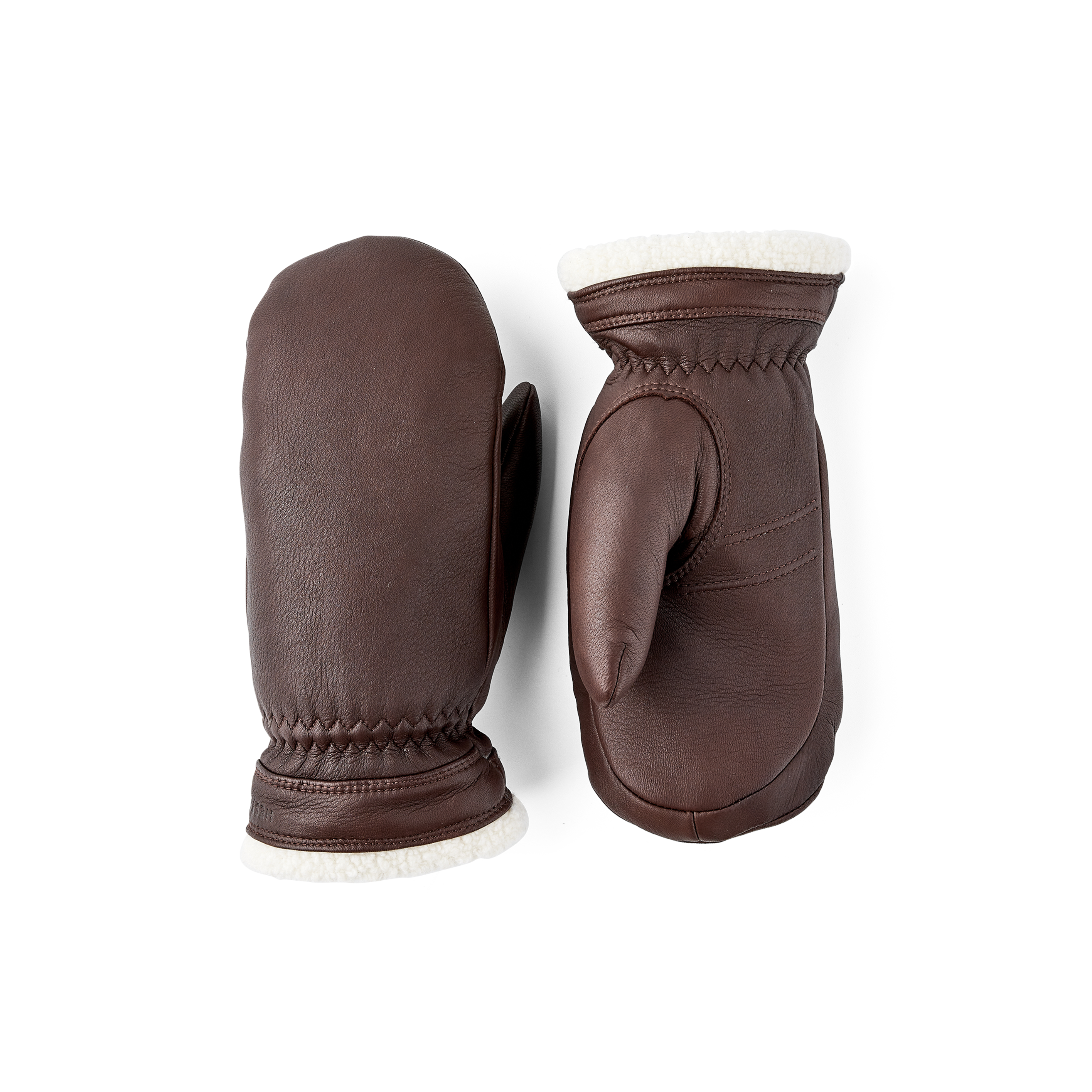 Brauner Fausthandschuh aus Hirschleder mit weißer Stulpenkante