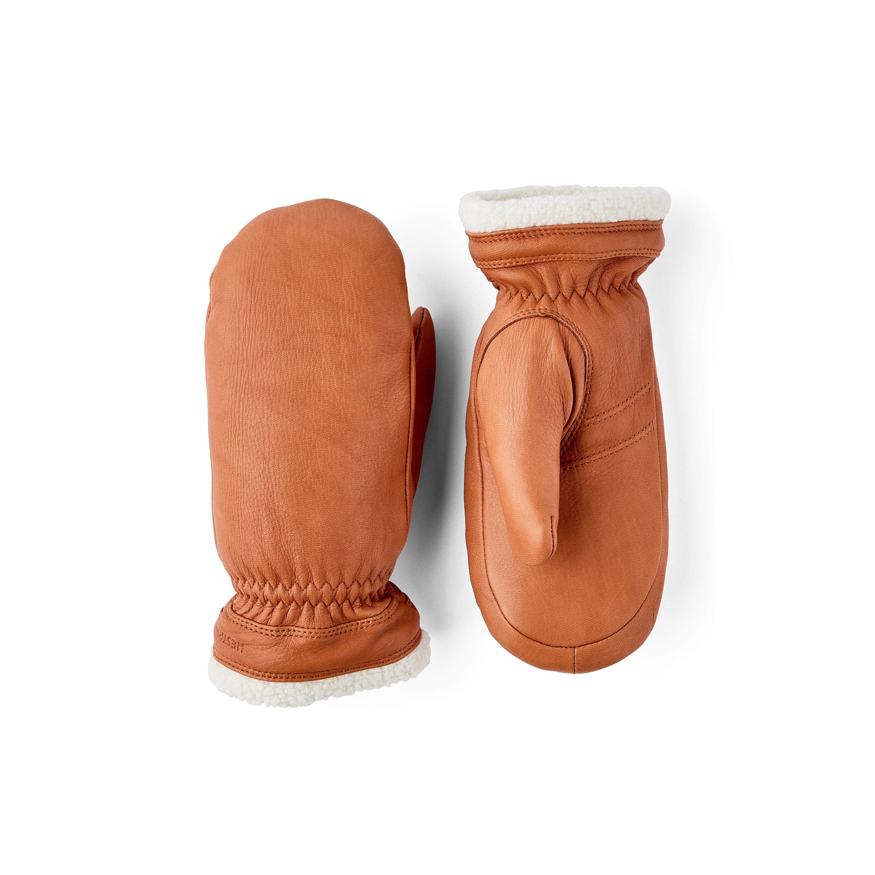 Hellbrauner Fausthandschuh aus Hirschleder mit weißer Stulpenkante