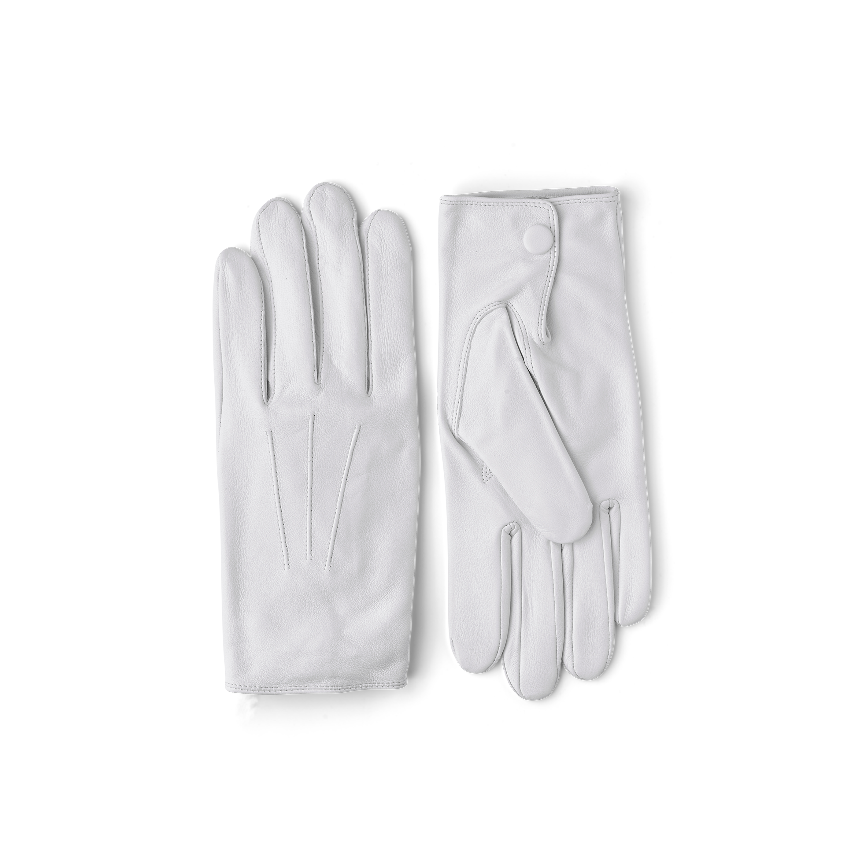 Weißer maschinengenähter Handschuh aus Haarschafleder mit Knopf