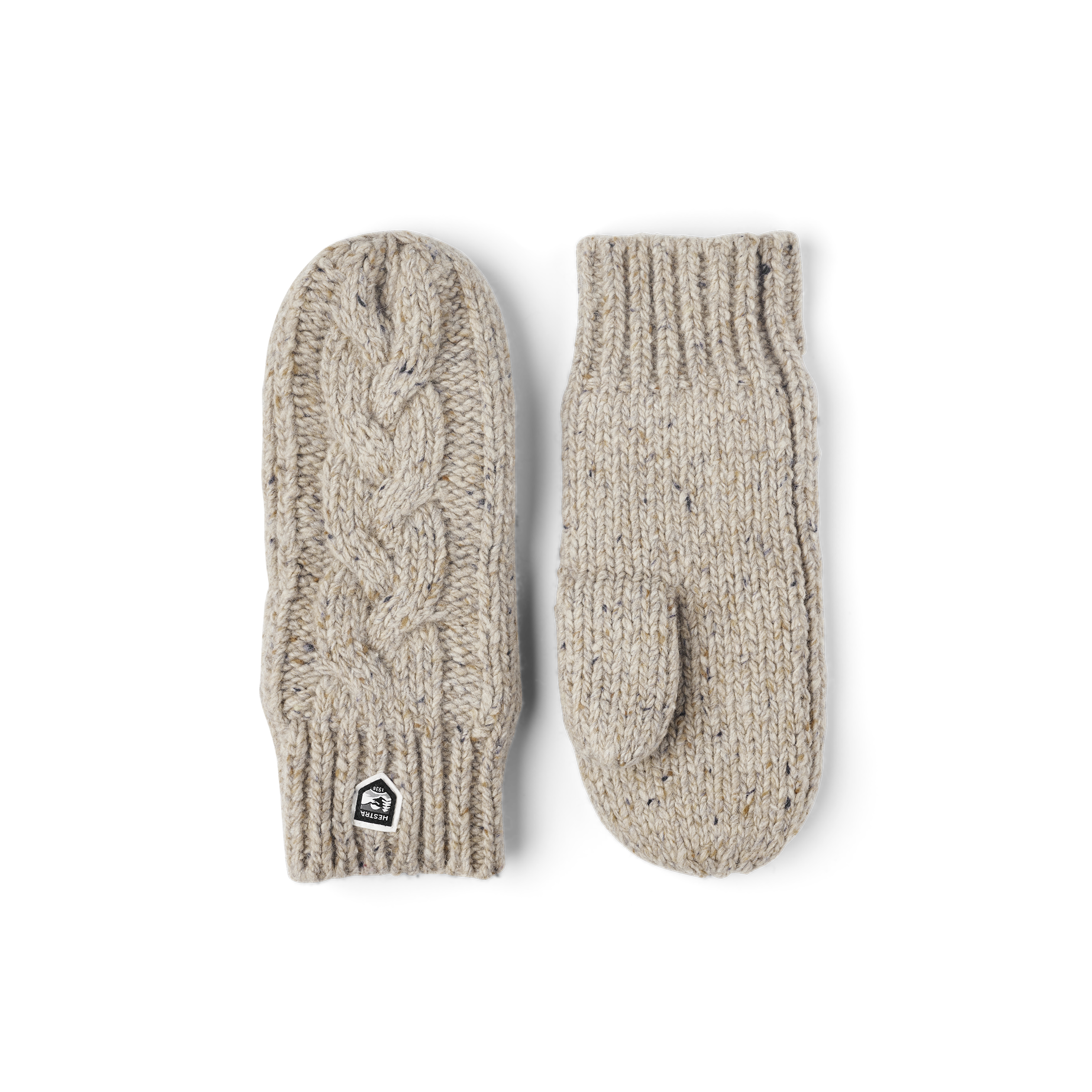 Beiger Strickfäustling aus melierter Merinowolle