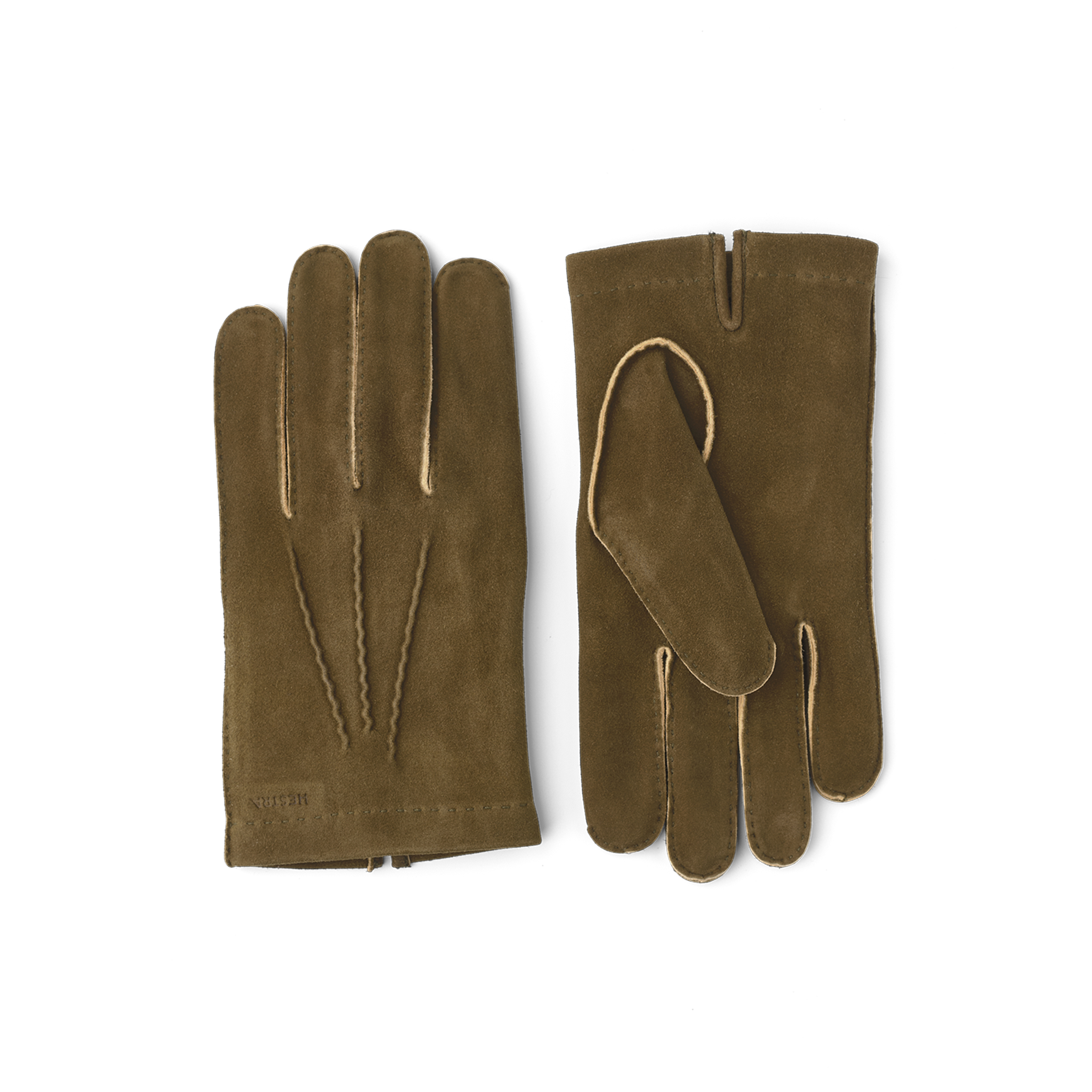 Moosgrüner handgenähter Handschuh aus Wildleder