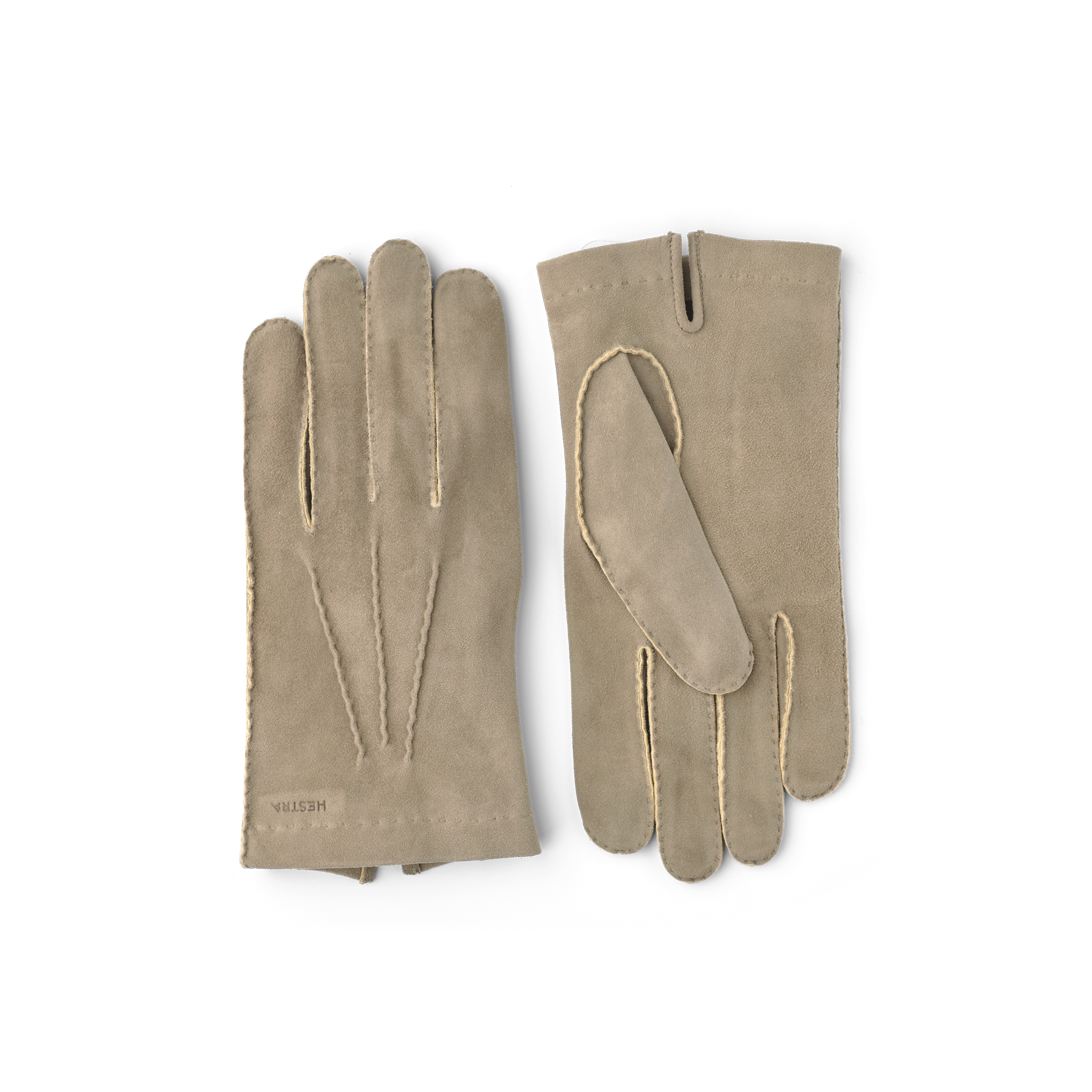 Hellgrauer handgenähter Handschuh aus Wildleder