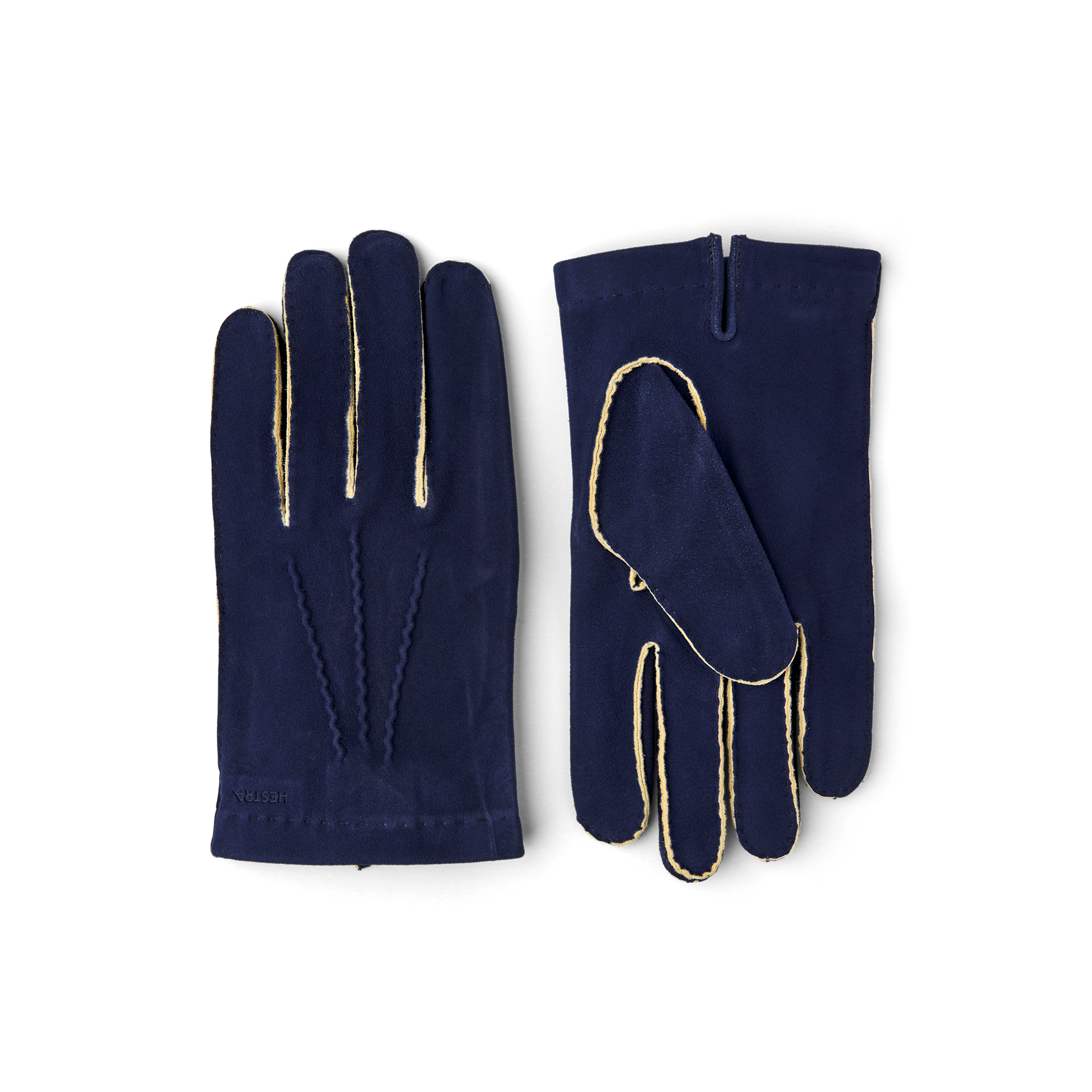 Blauer handgenähter Handschuh aus Wildleder