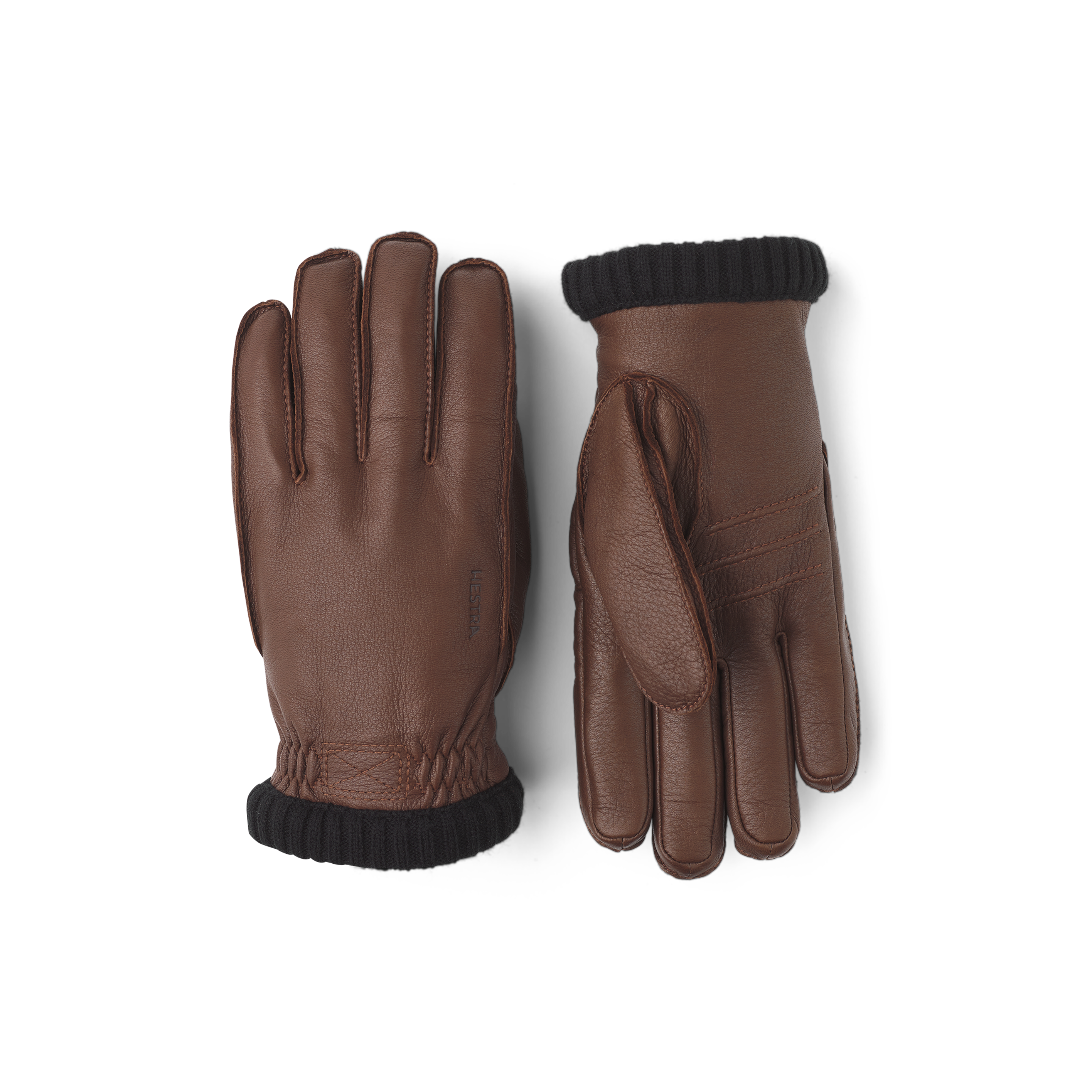 Brauner maschinengenähter Lederhandschuh aus Hirschleder mit Strickbündchen