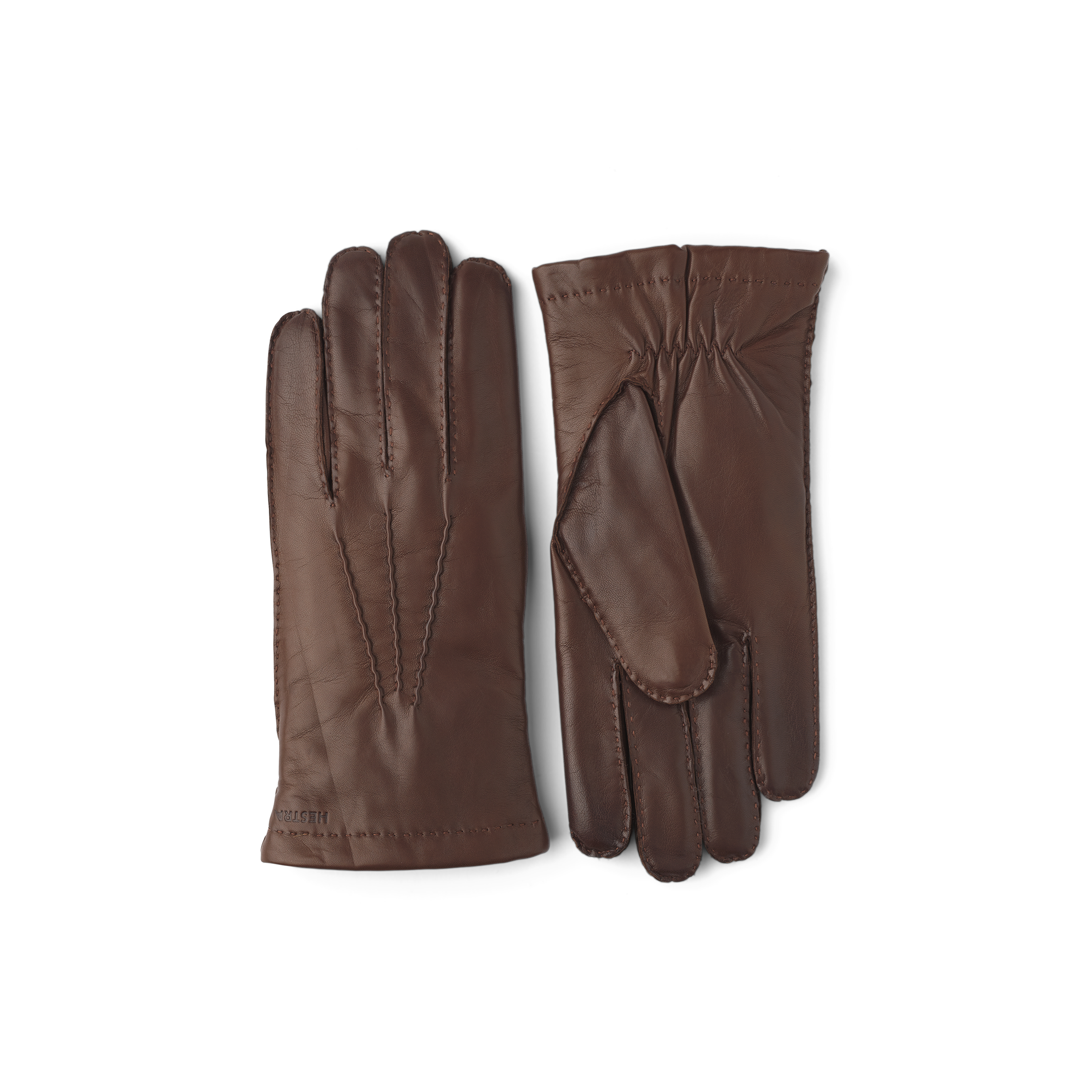 Brauner handgenähter Lederhandschuh aus Haarschafleder