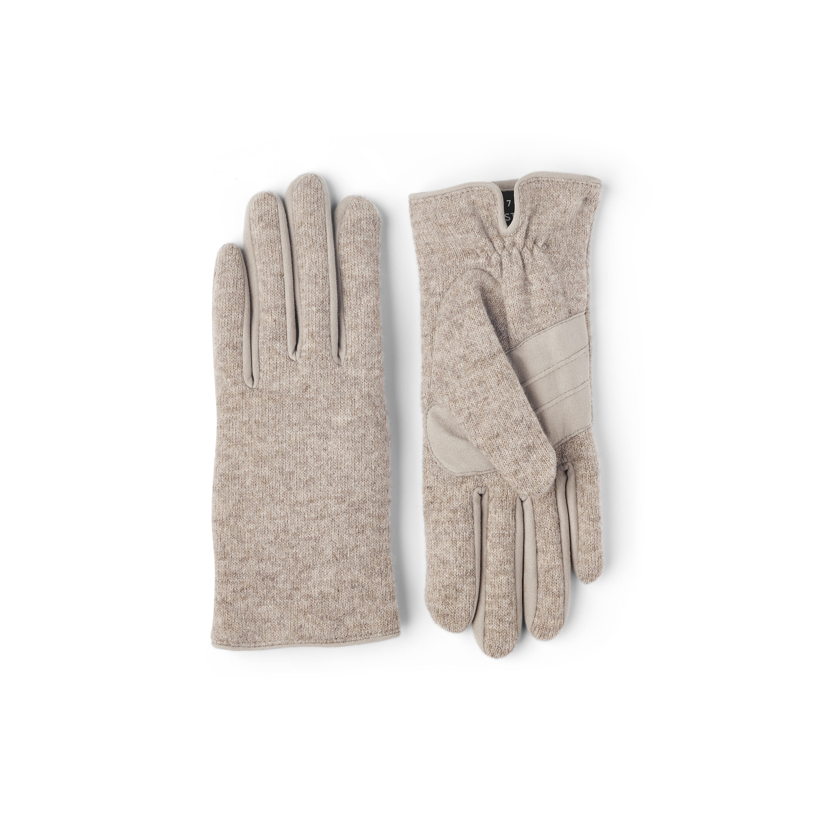 Beiger Handschuh aus Wolljersey mit Wildlederdetails