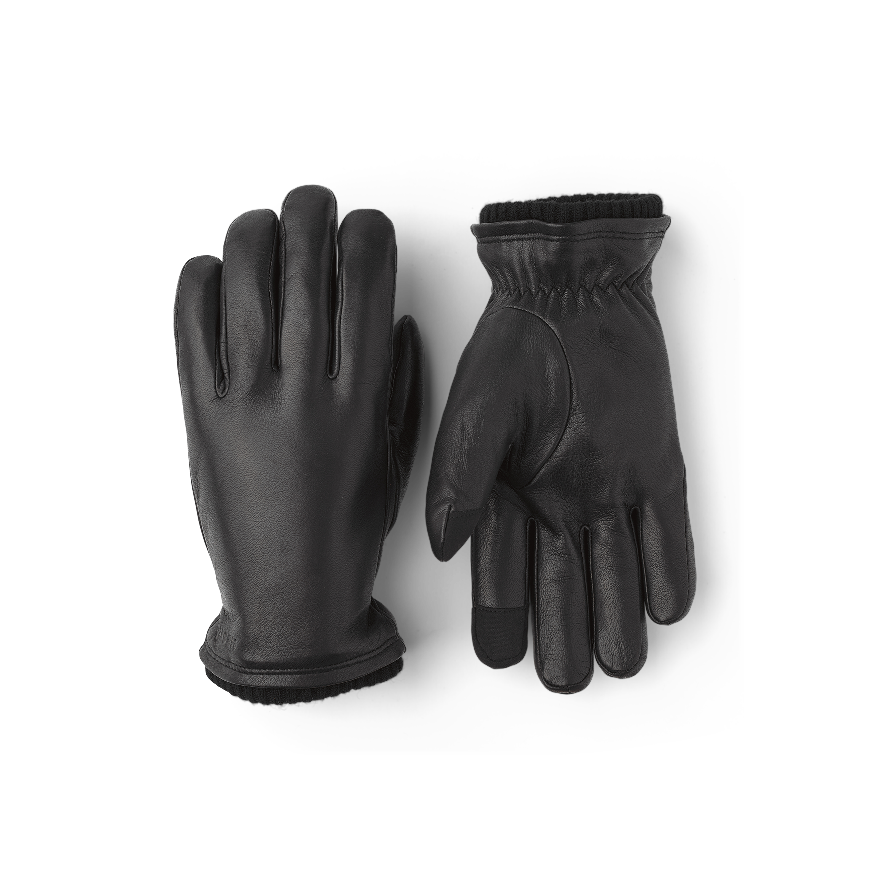 Schwarzer maschinengenähter Lederhandschuh aus Haarschafleder mit Strickbündchen