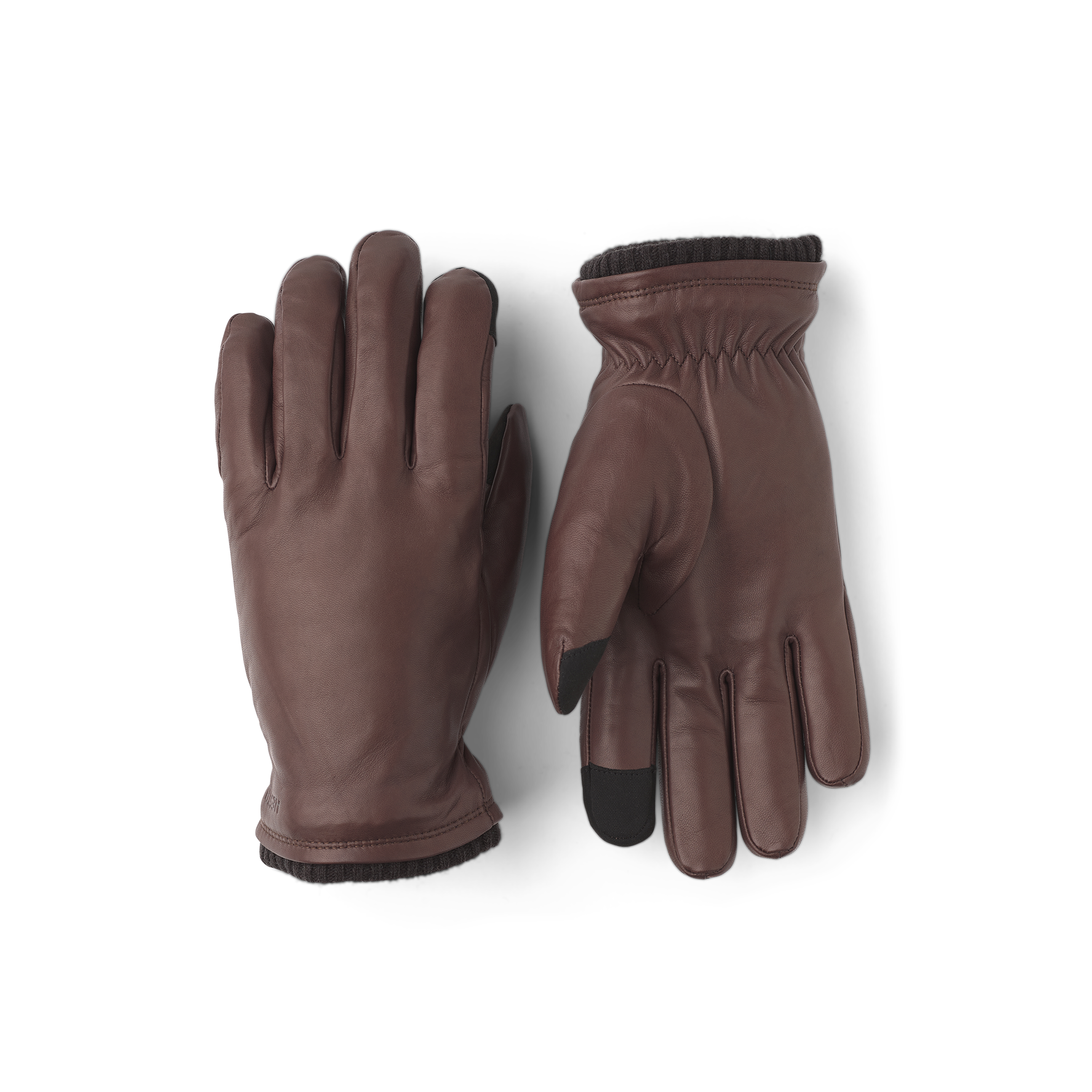 Brauner maschinengenähter Lederhandschuh aus Haarschafleder mit Strickbündchen