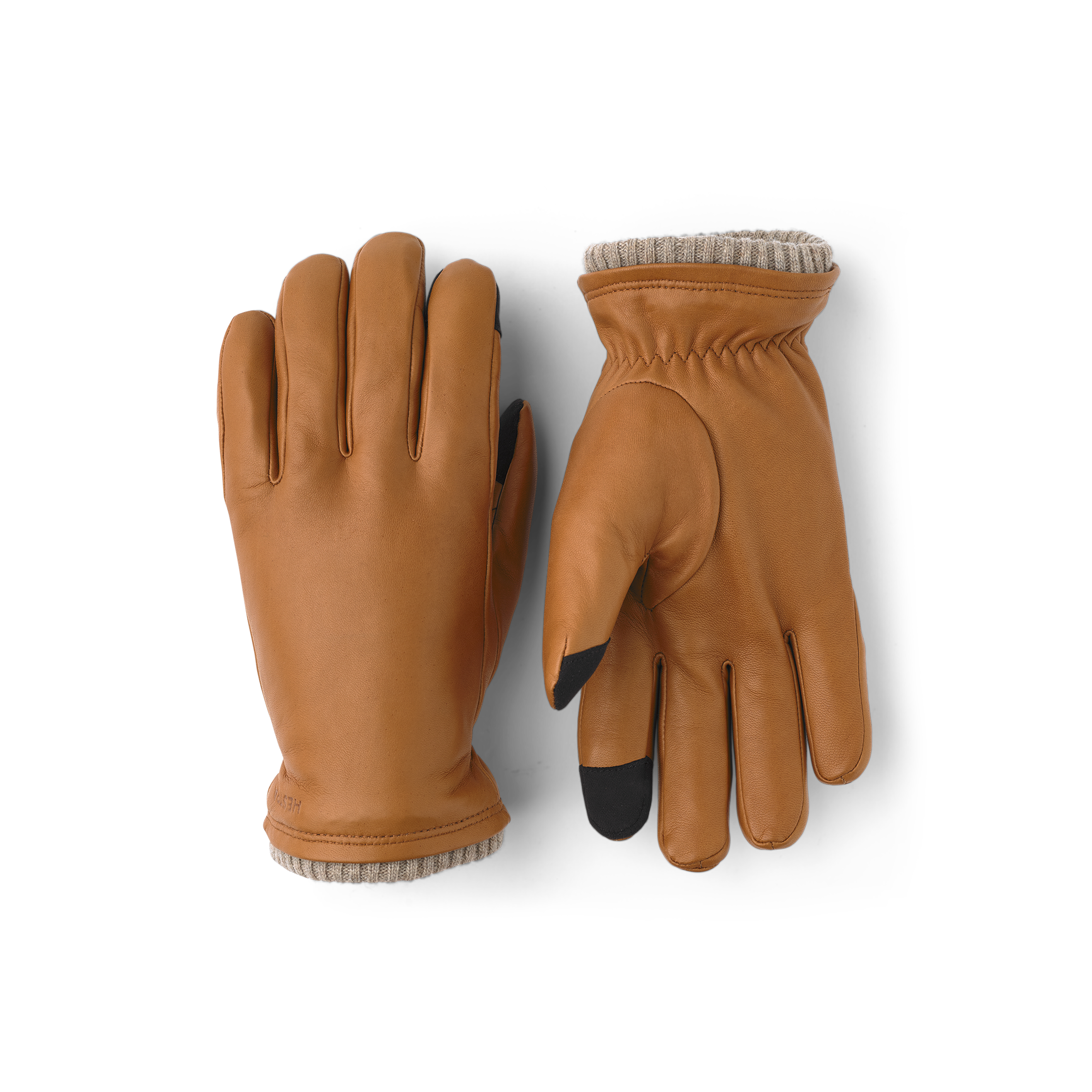 Goldbrauner maschinengenähter Lederhandschuh aus Haarschafleder mit Strickbündchen