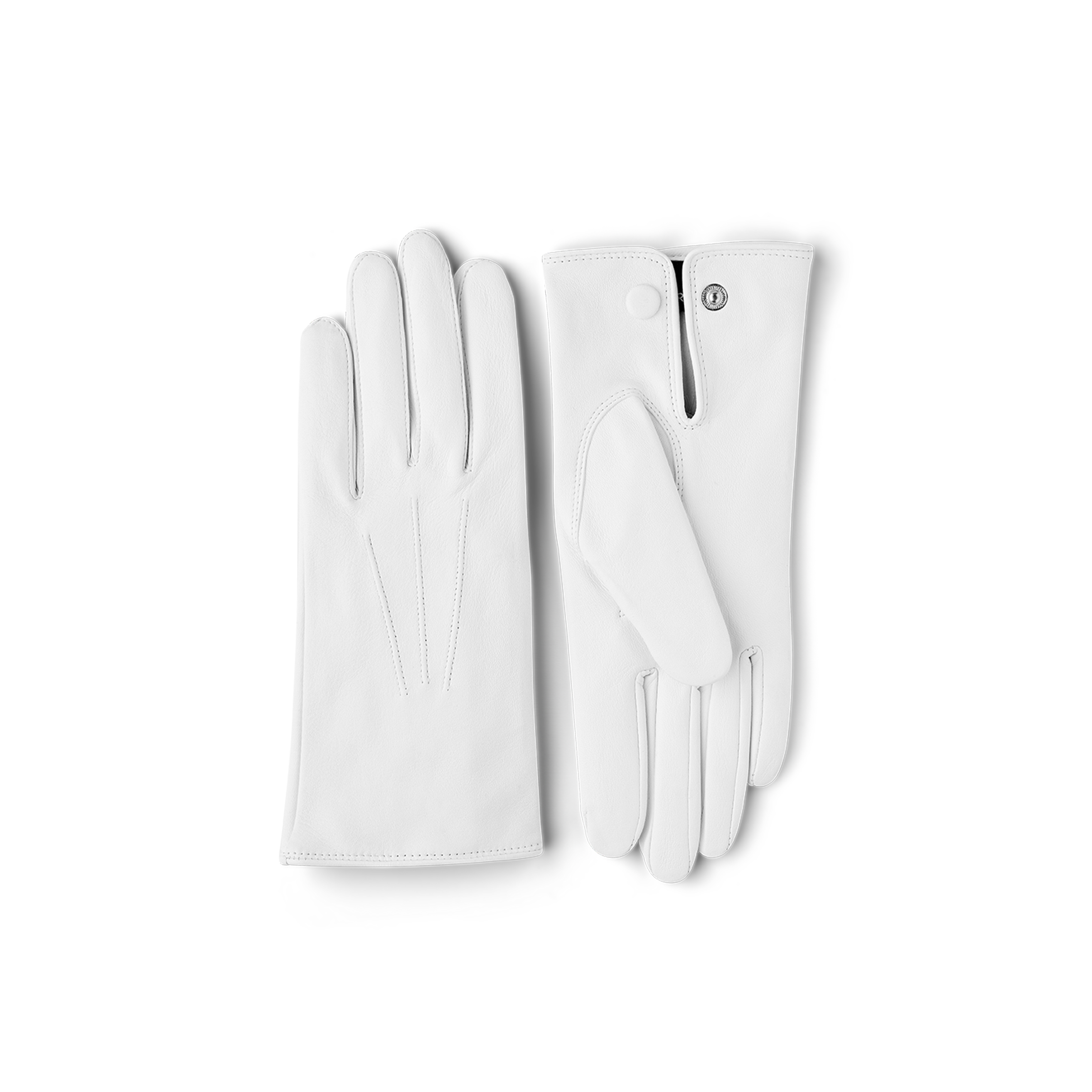 Weißer maschinengenähter Lederhandschuh mit Knopf
