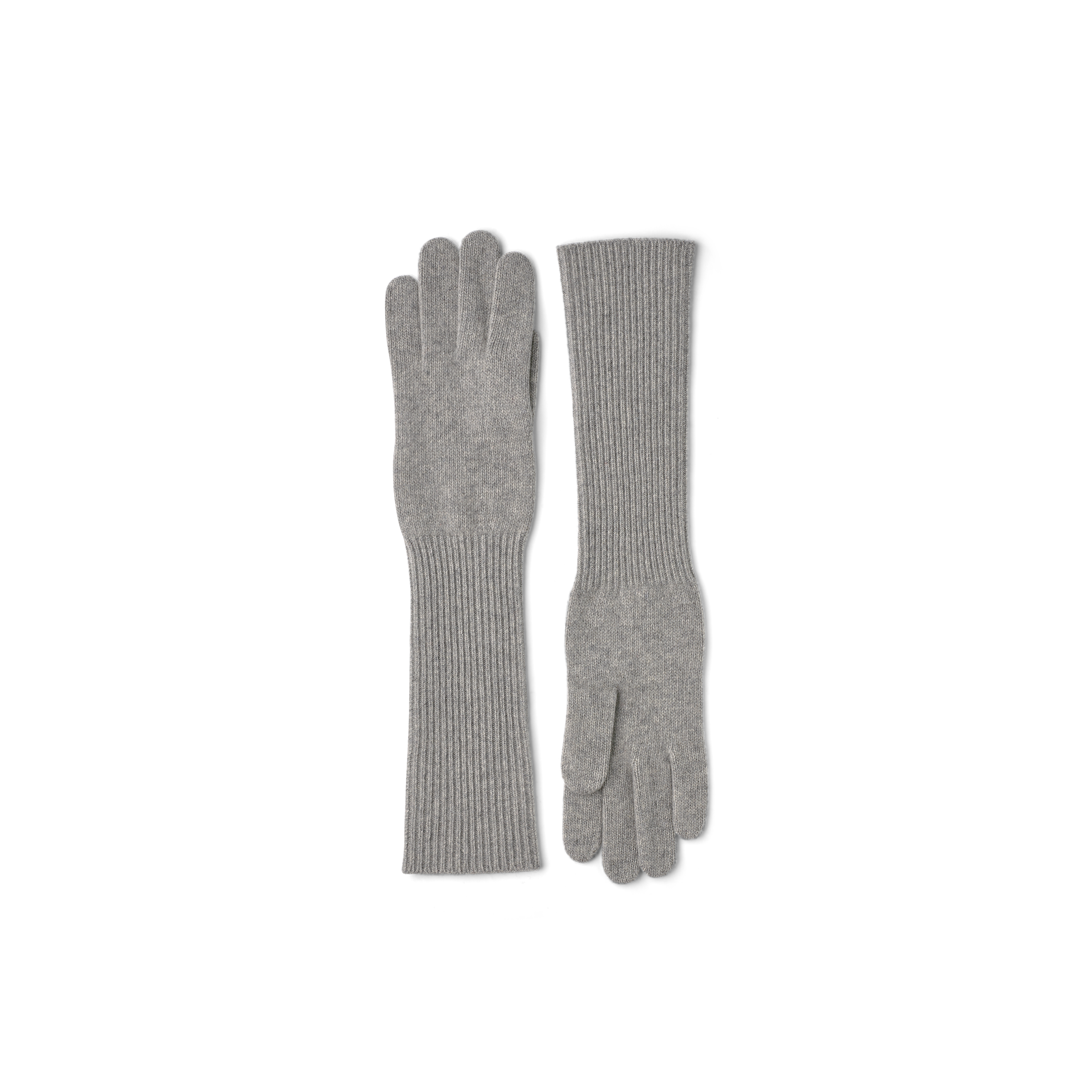 Hellgrauer langer gestrickter Fingerhandschuh aus Kaschmir