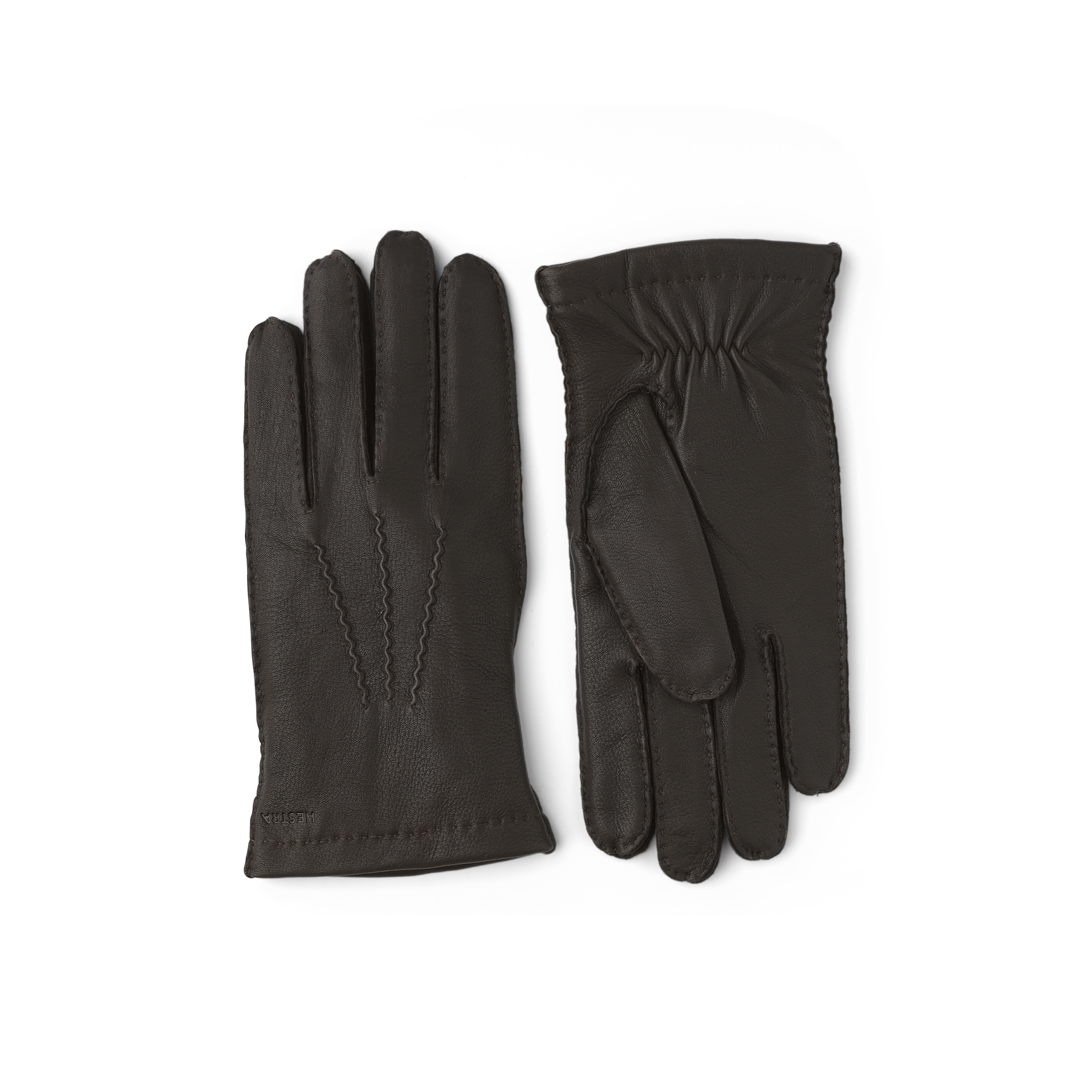 Dark brown hand-sewn deerskin glove