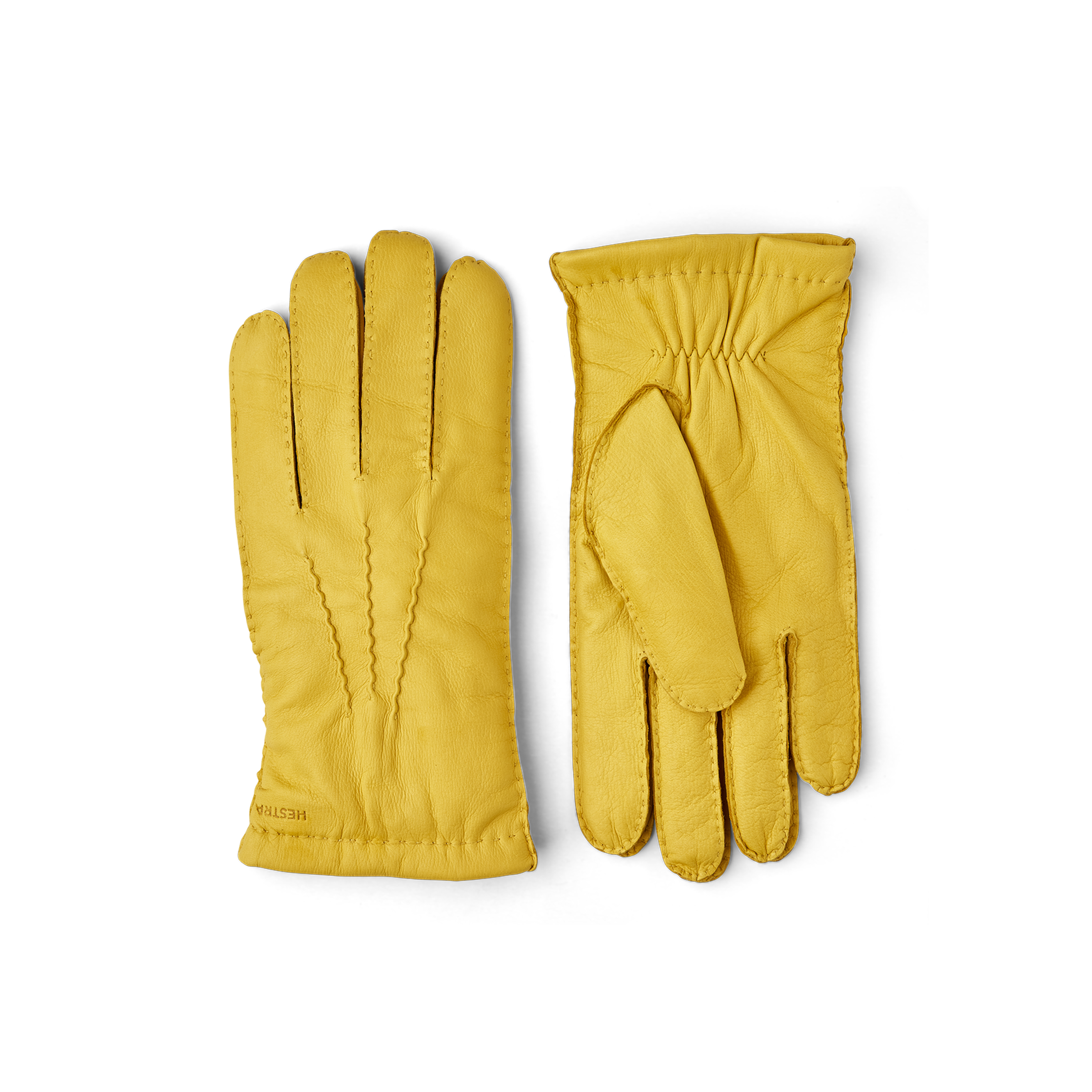 Gelber handgenähter Handschuh aus Hirschleder