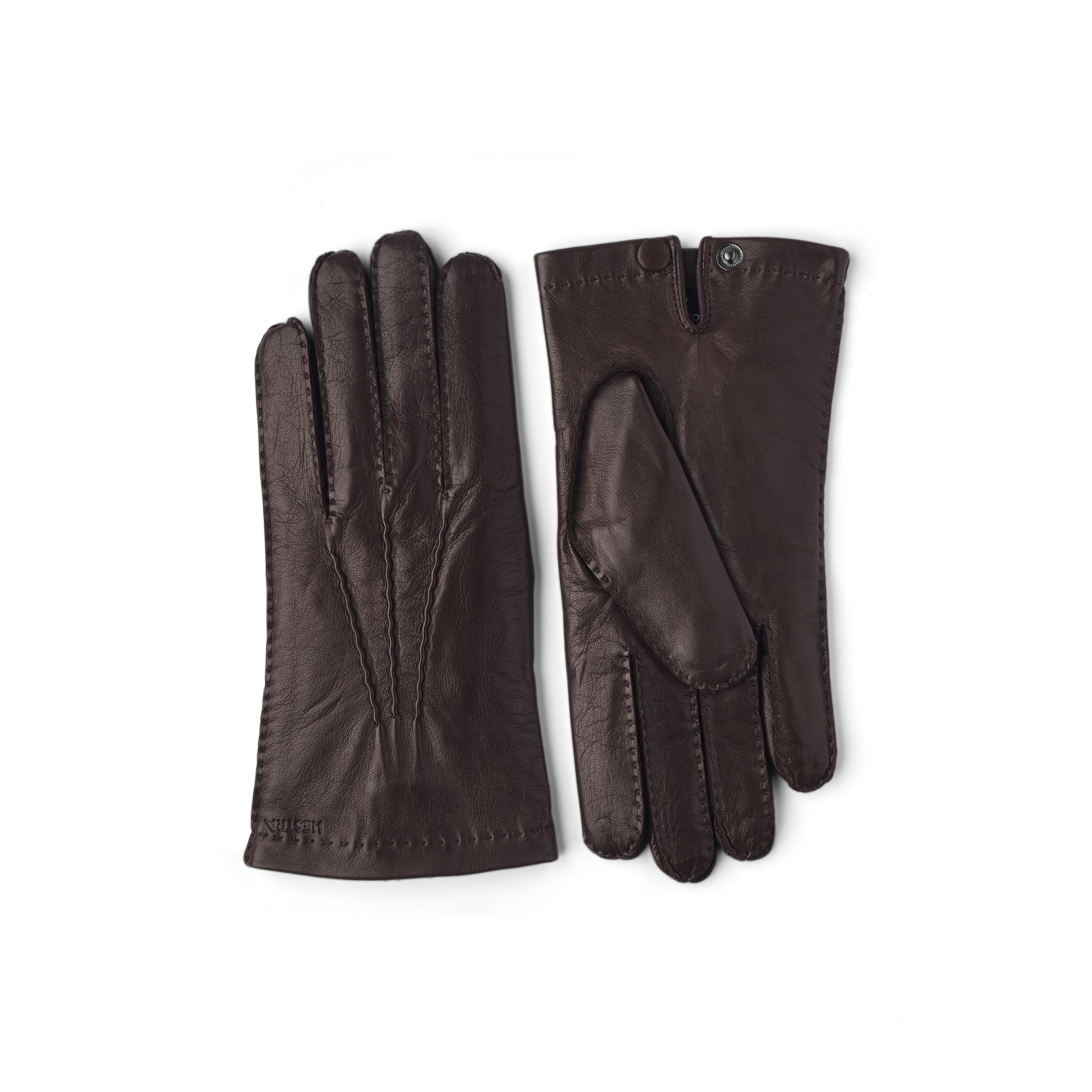 Brauner handgenähter Lederhandschuh aus Haarschafleder