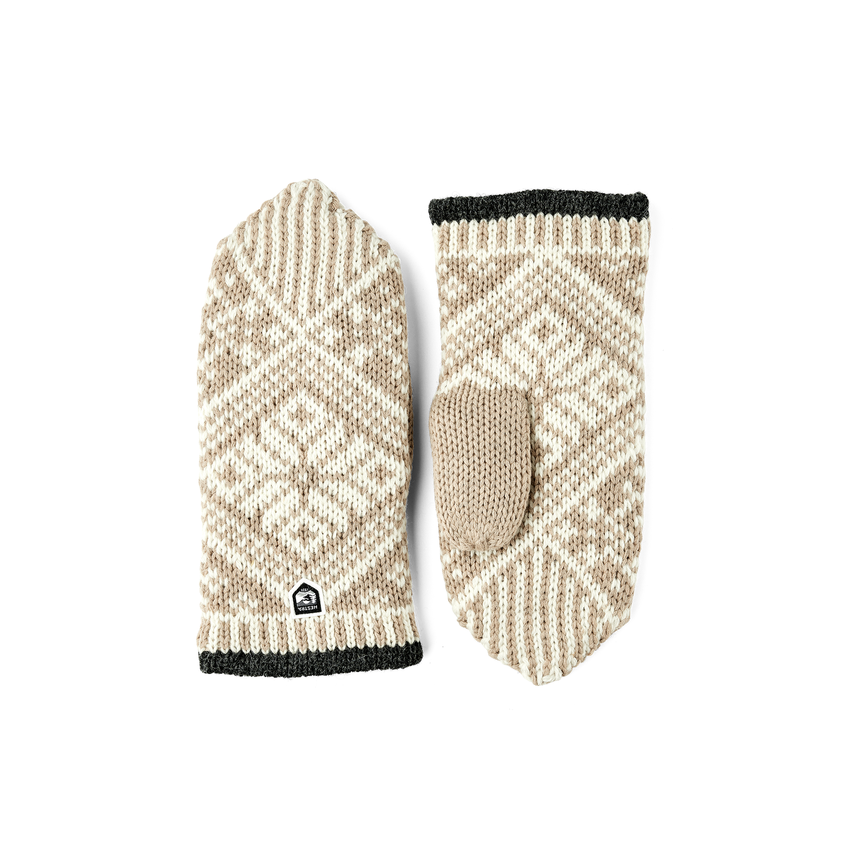 Beige-weißer Strickfäustling aus Shetlandwolle