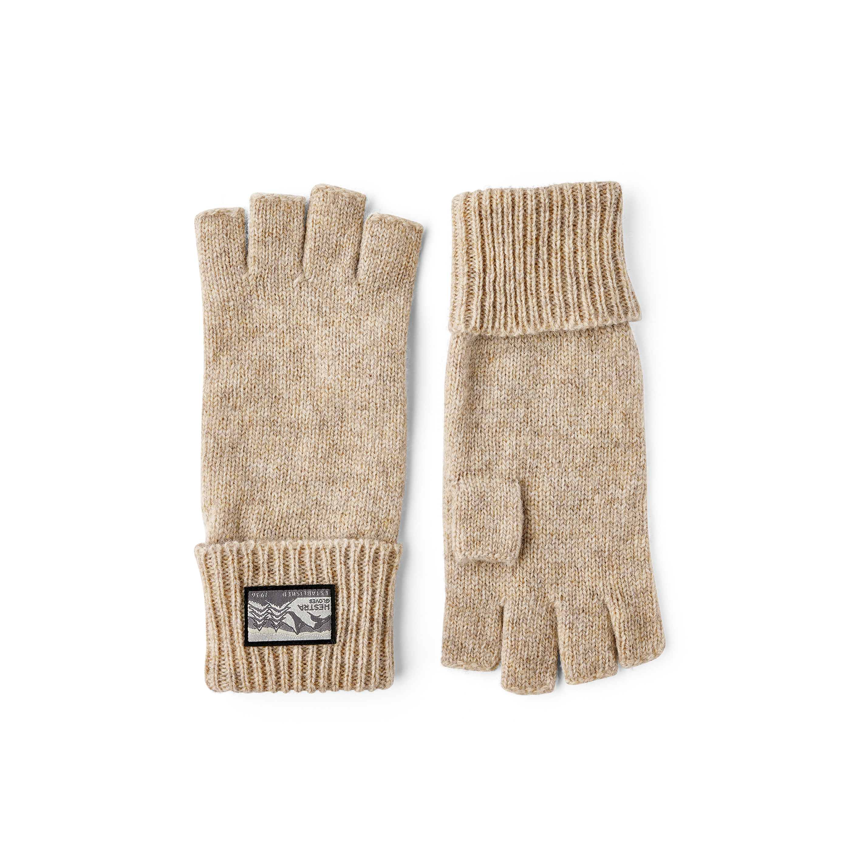 Beiger Kurzfingerhandschuh aus meliertem Wollgarn