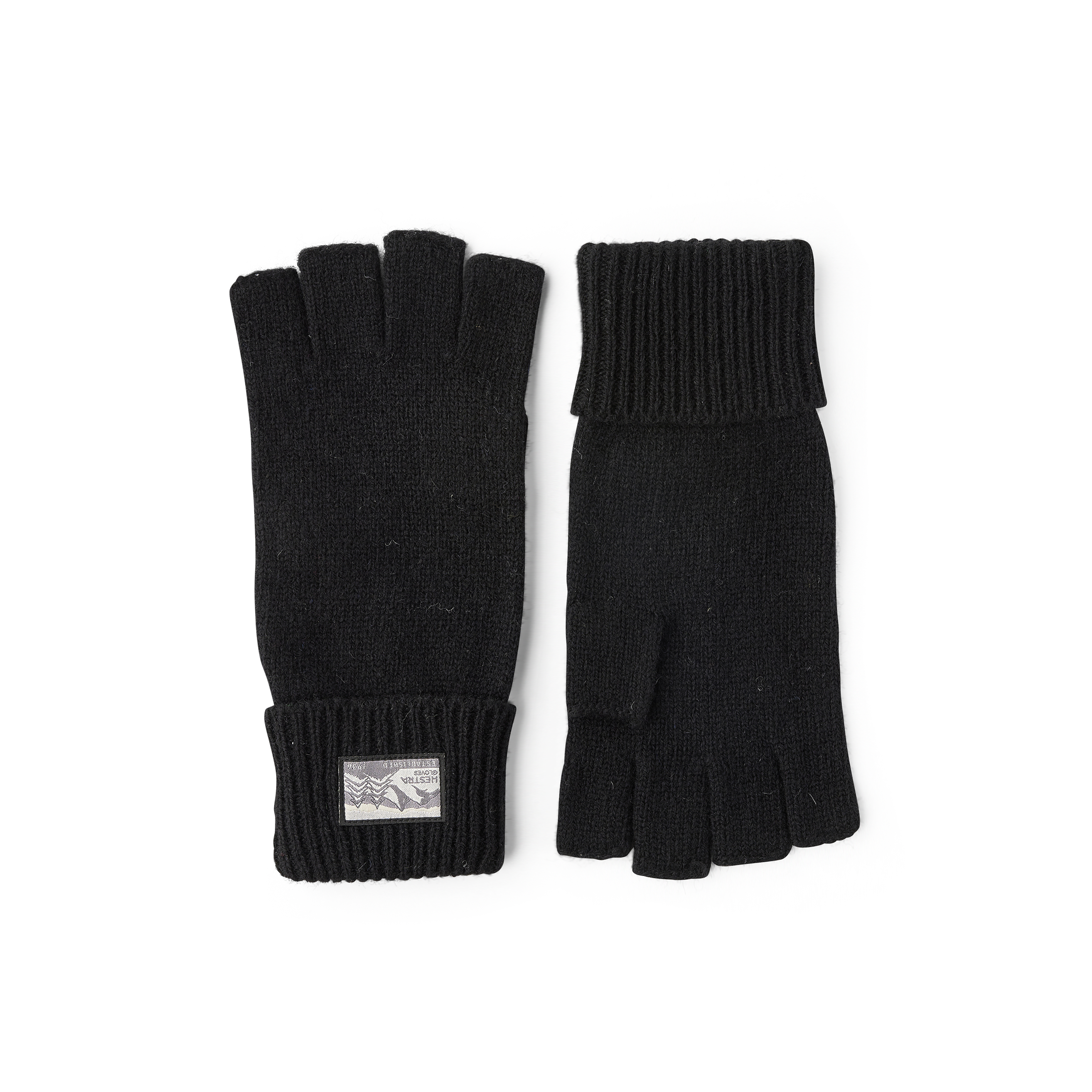 Schwarzer Kurzfingerhandschuh aus meliertem Wollgarn