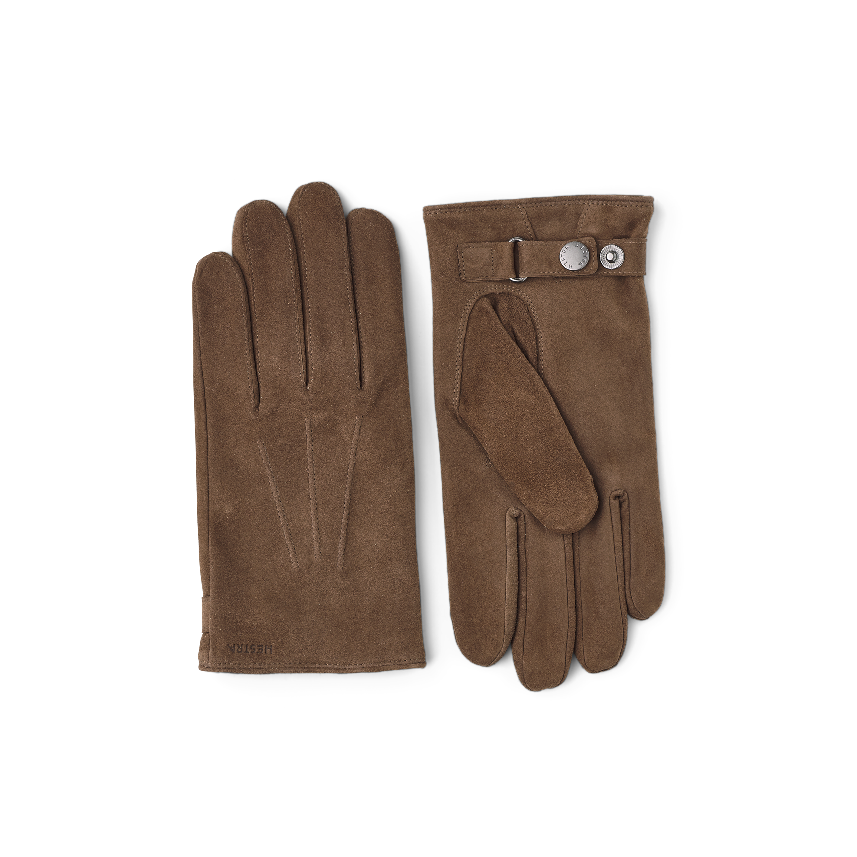 Hellbrauner maschinengenähter Handschuh aus Wildleder mit Lederriegel und Knopf