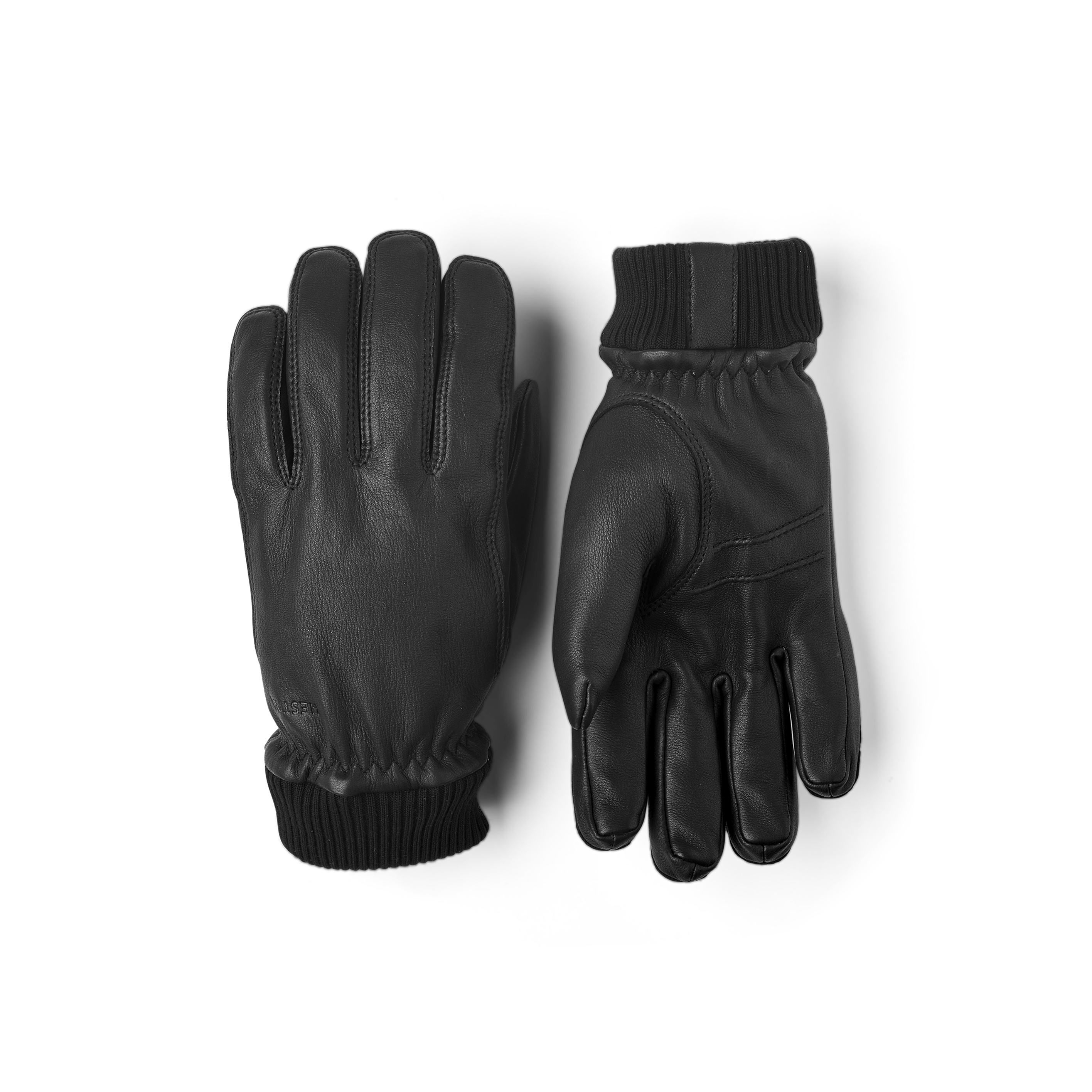 Schwarzer maschinengenähter Handschuh aus Hirschleder mit Strickbündchen