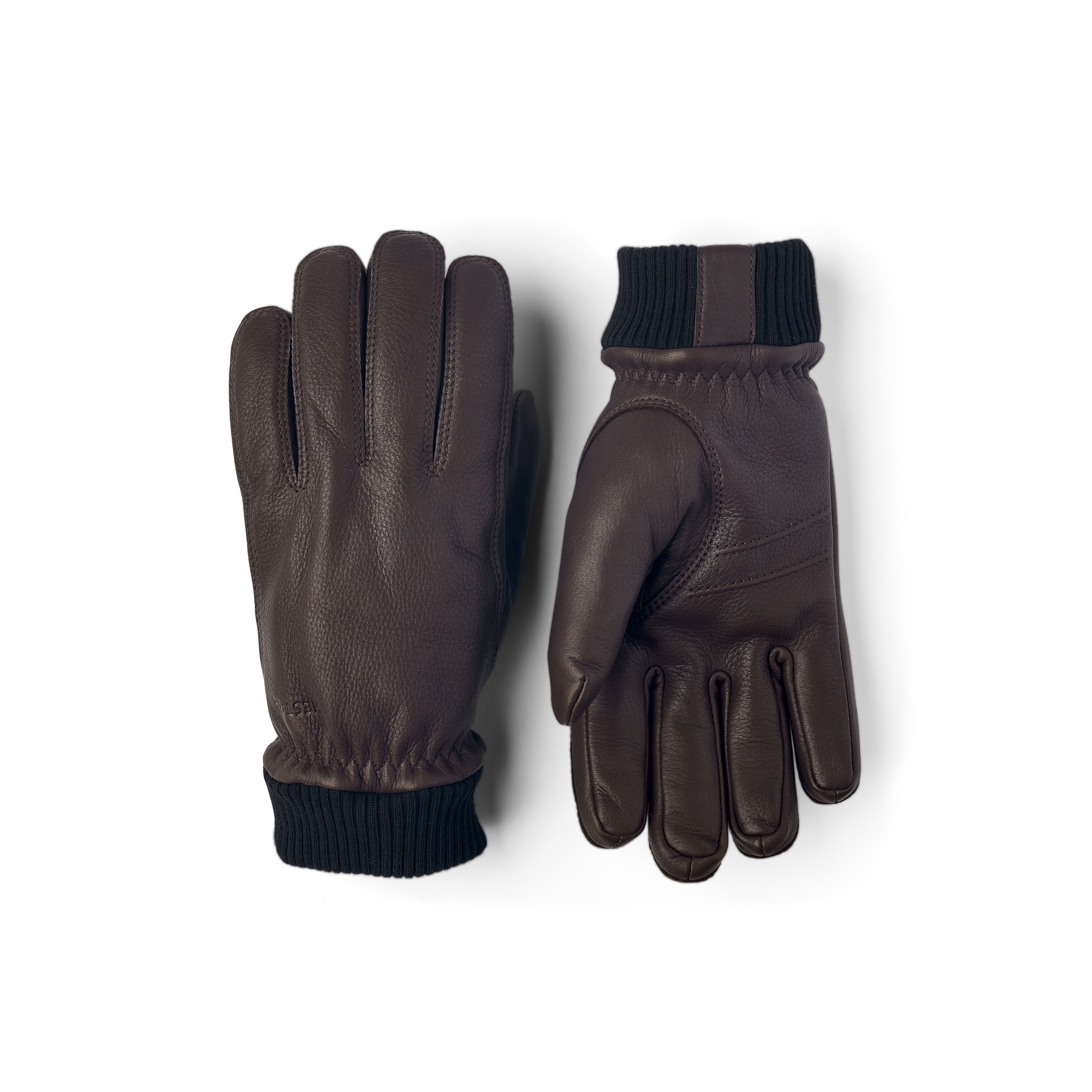 Schokoladenbrauner maschinengenähter Handschuh aus Hirschleder mit Strickbündchen