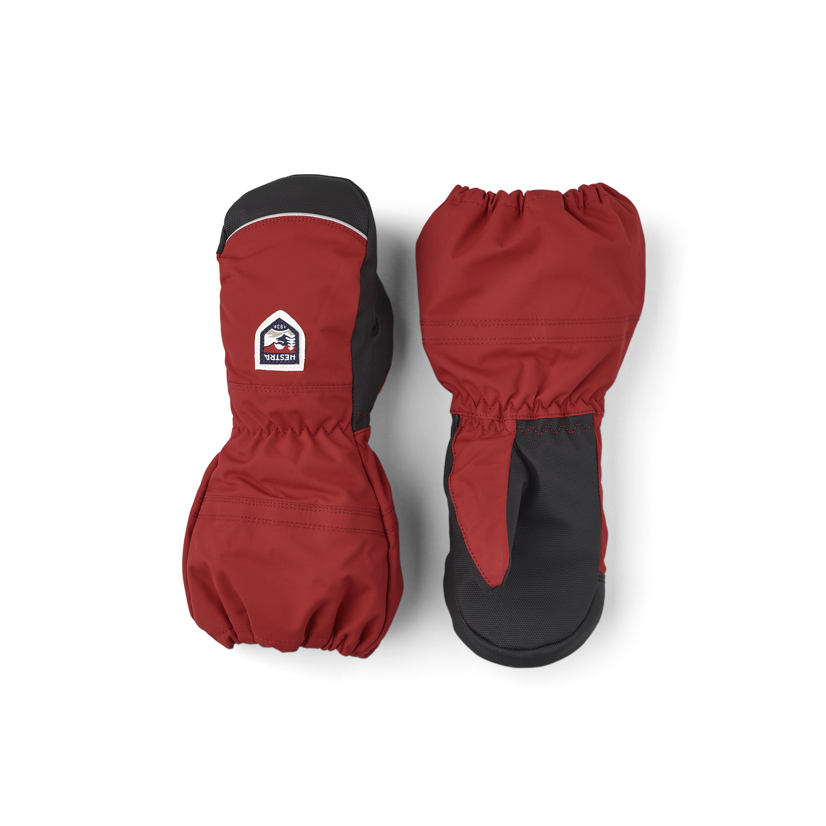 Roter Fausthandschuh aus Stoff mit schwarzer Innenhand