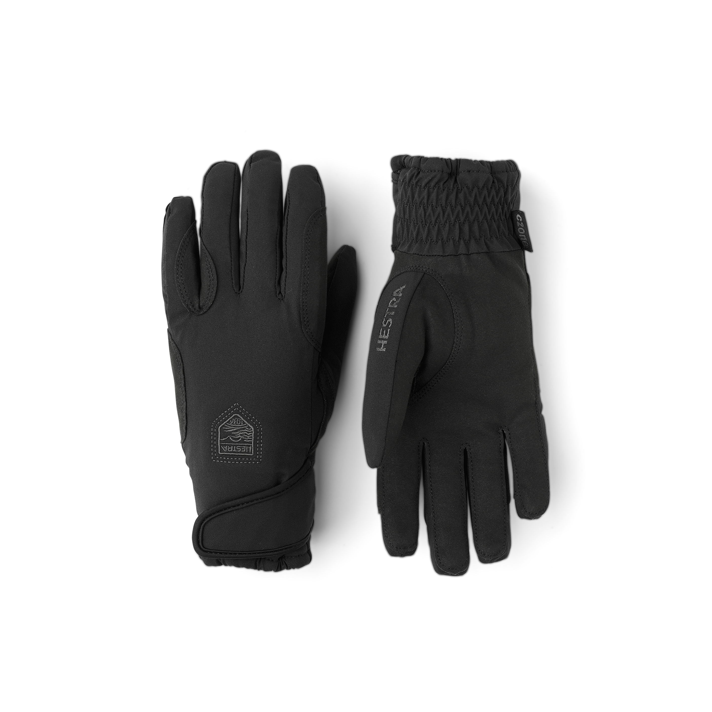 Schwarzer Reithandschuh aus Stoff mit synthetischem Wildleder an der Innenhand