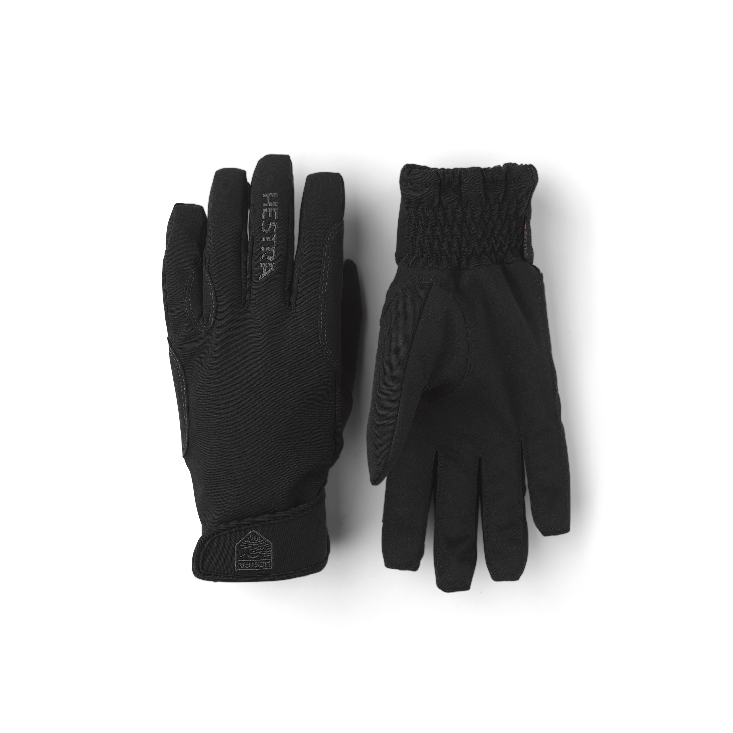 Schwarzer Reithandschuh aus Stoff mit synthetischem Wildleder an der Innenhand