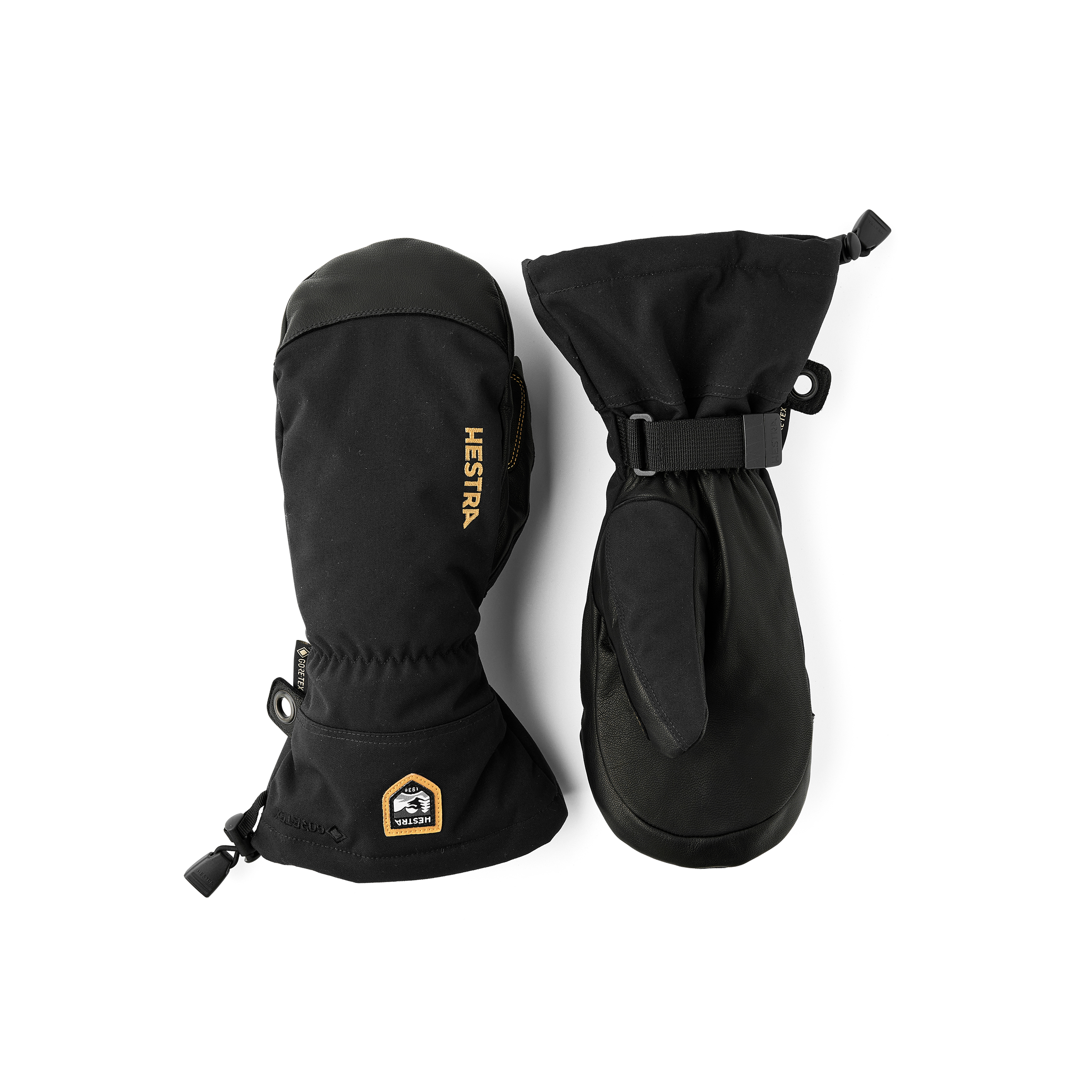 Schwarzer Fausthandschuh mit Ziegenleder an der Innenhand und verstellbarem Handgelenkverschluss