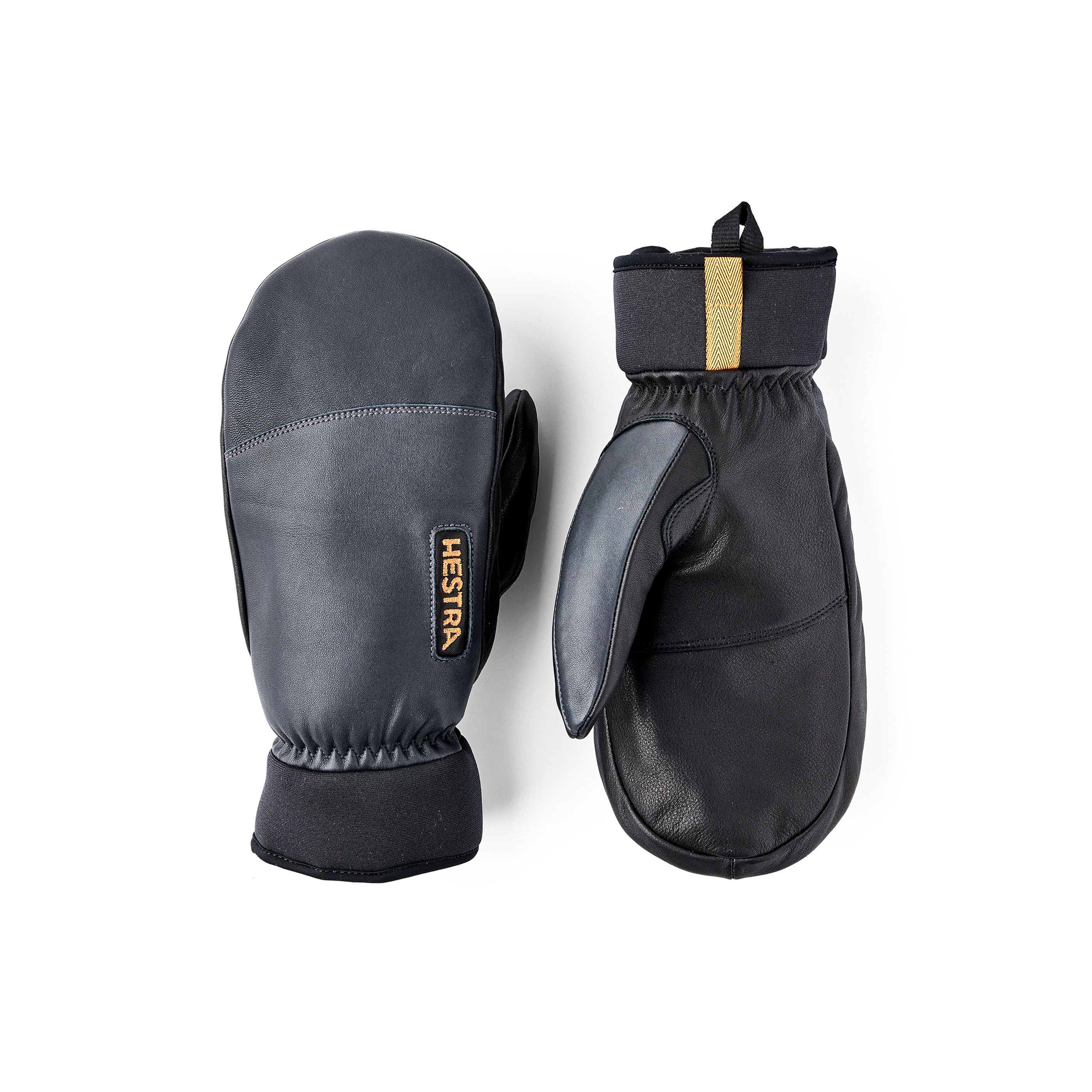 Grauer Fausthandschuh aus Ziegenleder und Rindsleder mit schwarzer Innenhand