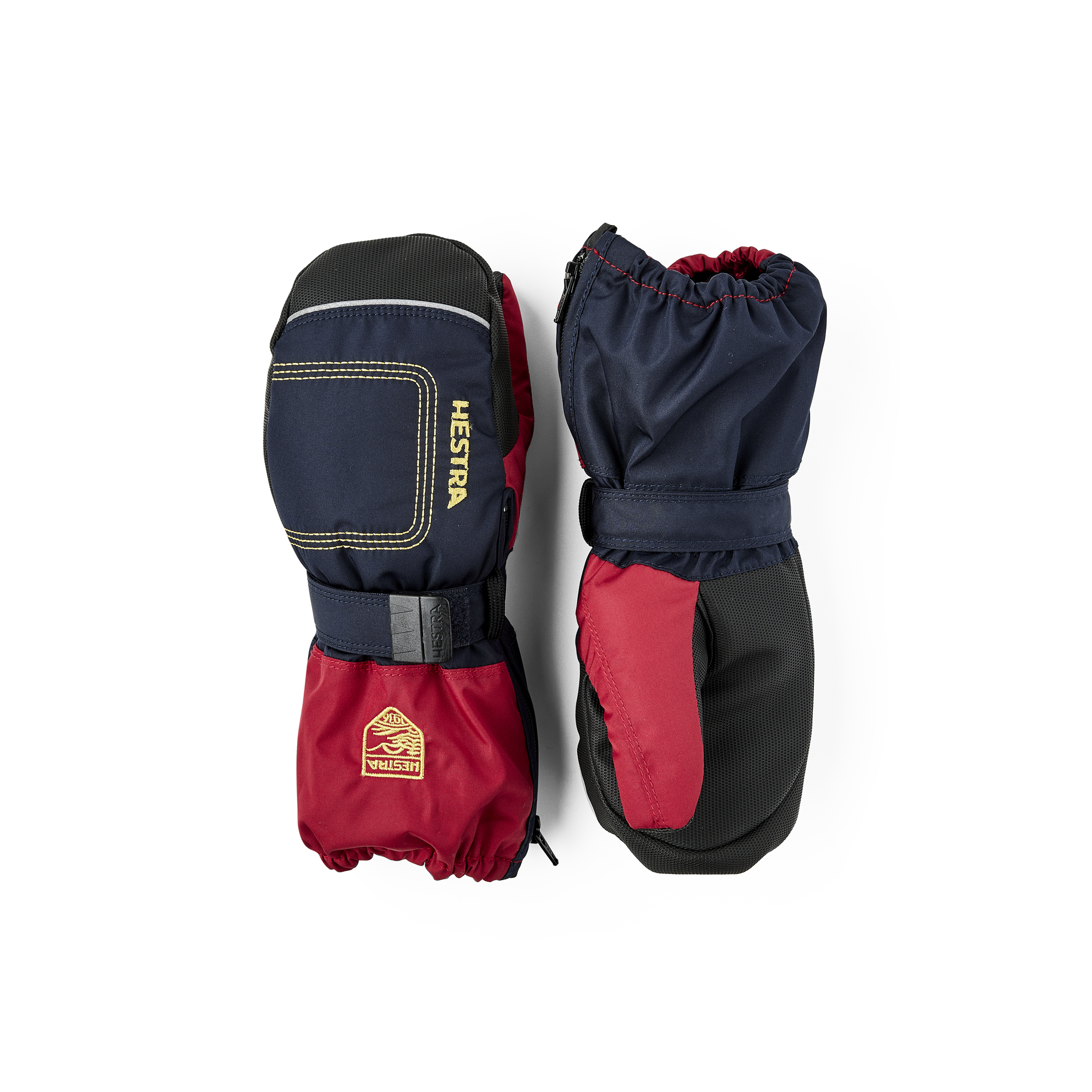 Lila-pinker Fausthandschuh aus Stoff mit schwarzer Innenhand und verstellbarem Handgelenkverschluss