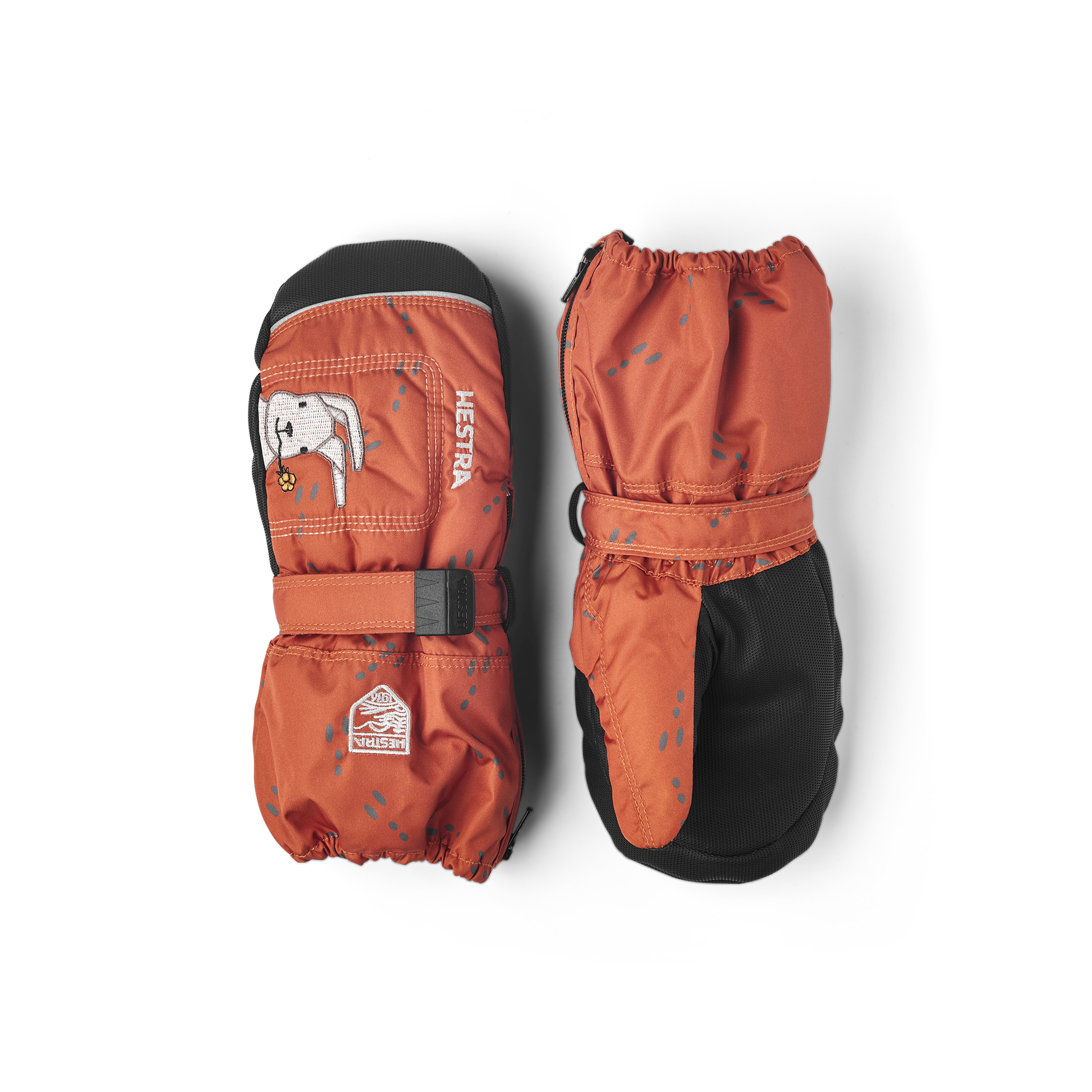 Lila-pinker Fausthandschuh aus Stoff mit schwarzer Innenhand und verstellbarem Handgelenkverschluss