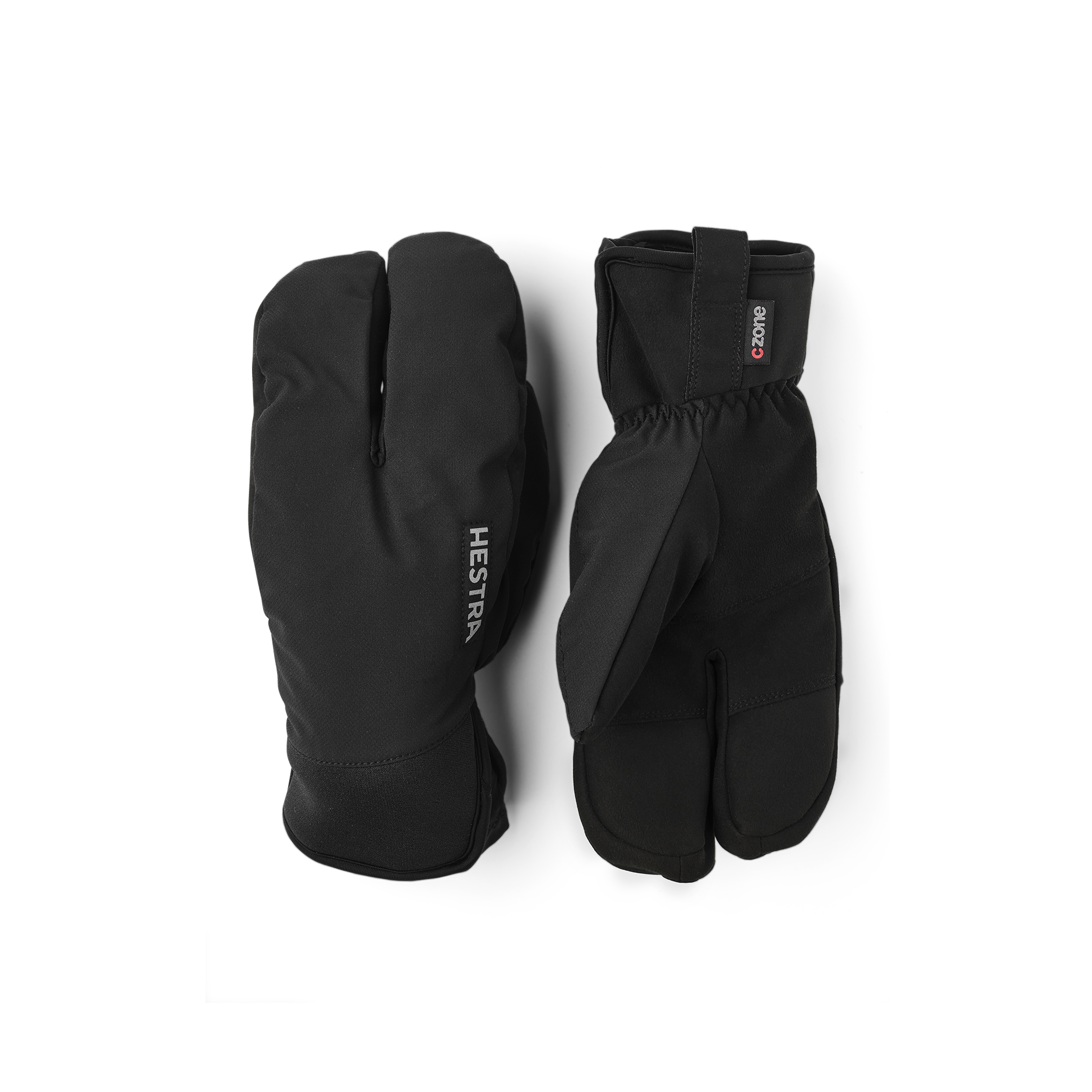 Schwarzer Lobster-Handschuh aus Stoff mit synthetischem Wildleder an der Innenhand