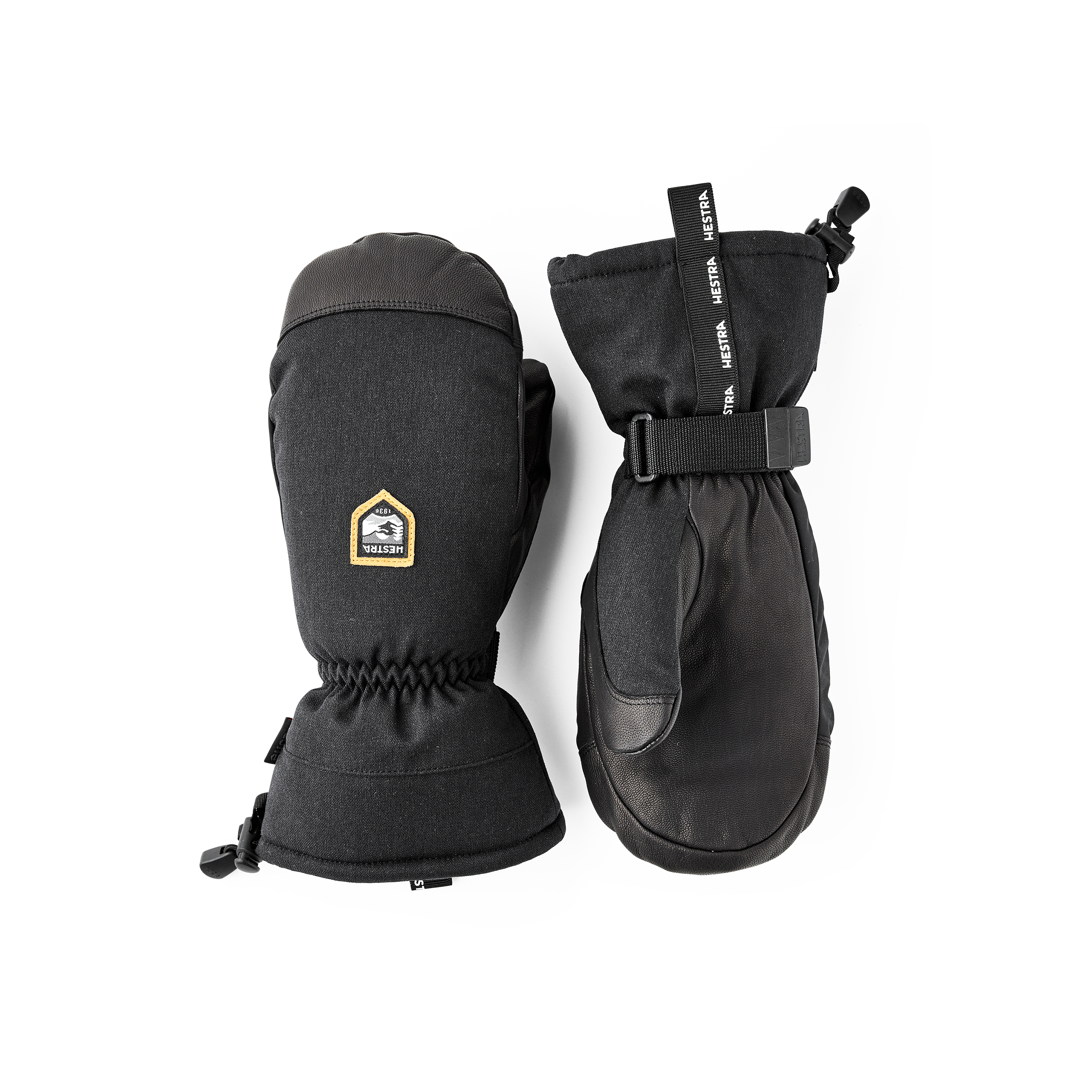 Schwarzer Fausthandschuh mit Ziegenleder an der Innenhand und verstellbarem Handgelenkverschluss