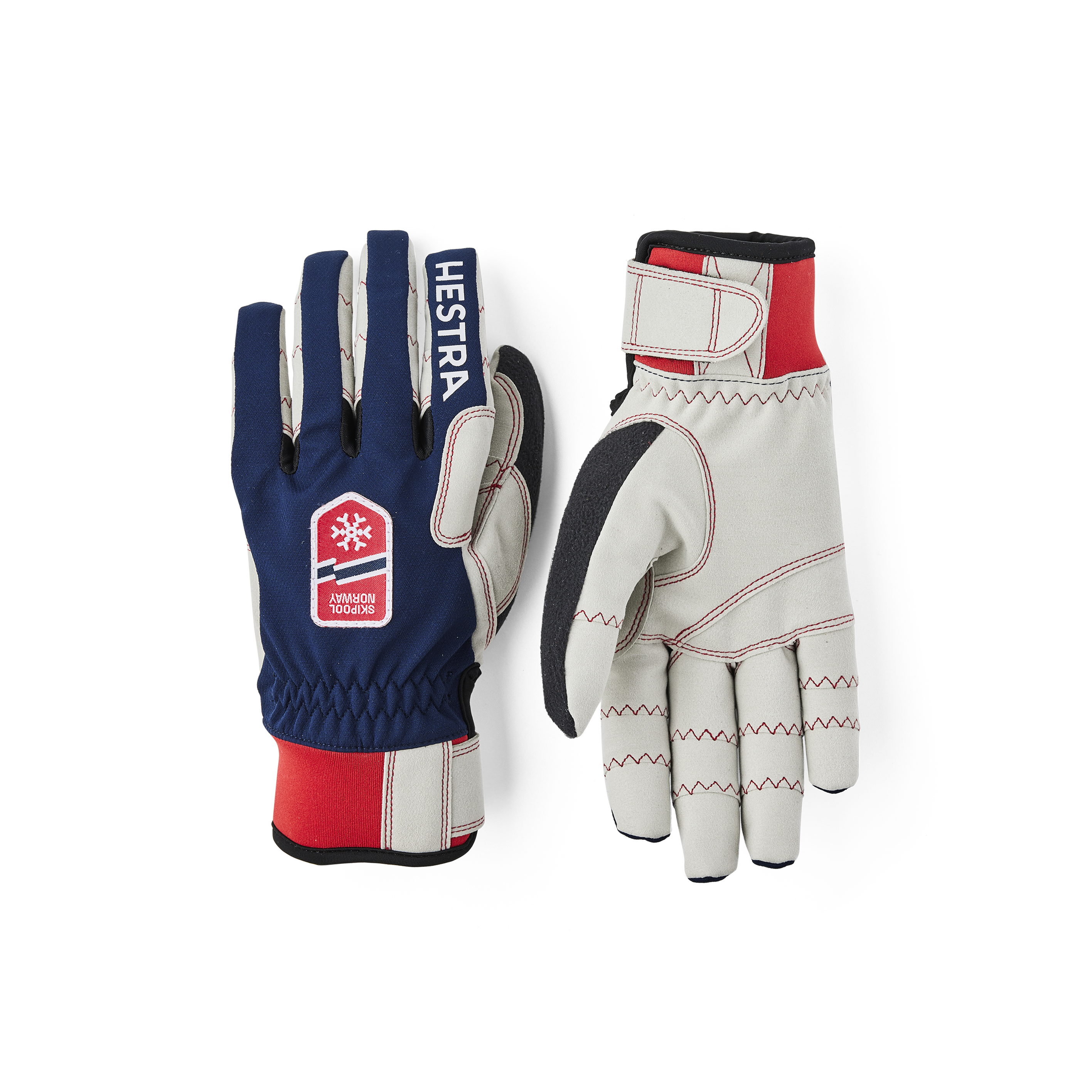 Dunkelblauer Langlaufhandschuh aus Stoff mit grauer Innenhand aus synthetischem Wildleder