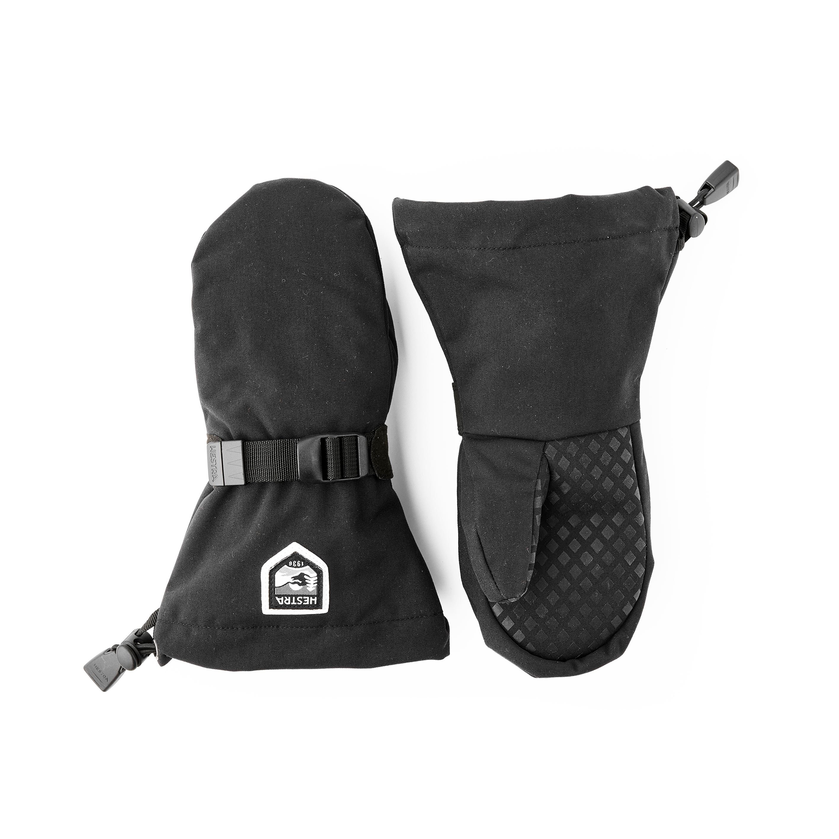 Schwarzer Fausthandschuh aus Stoff mit verstellbarem Handgelenkverschluss