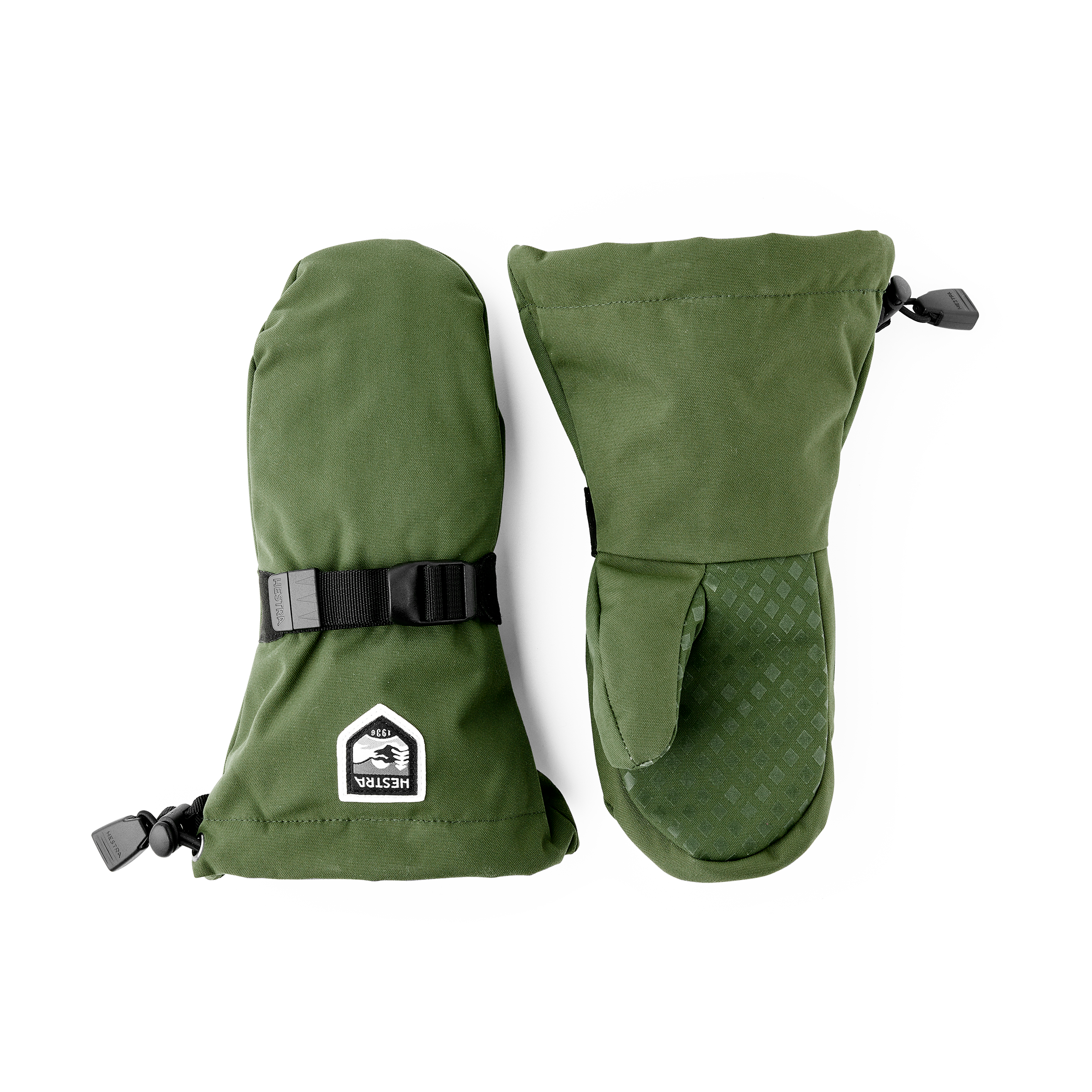 Moosgrüner Fausthandschuh aus Stoff mit verstellbarem Handgelenkverschluss