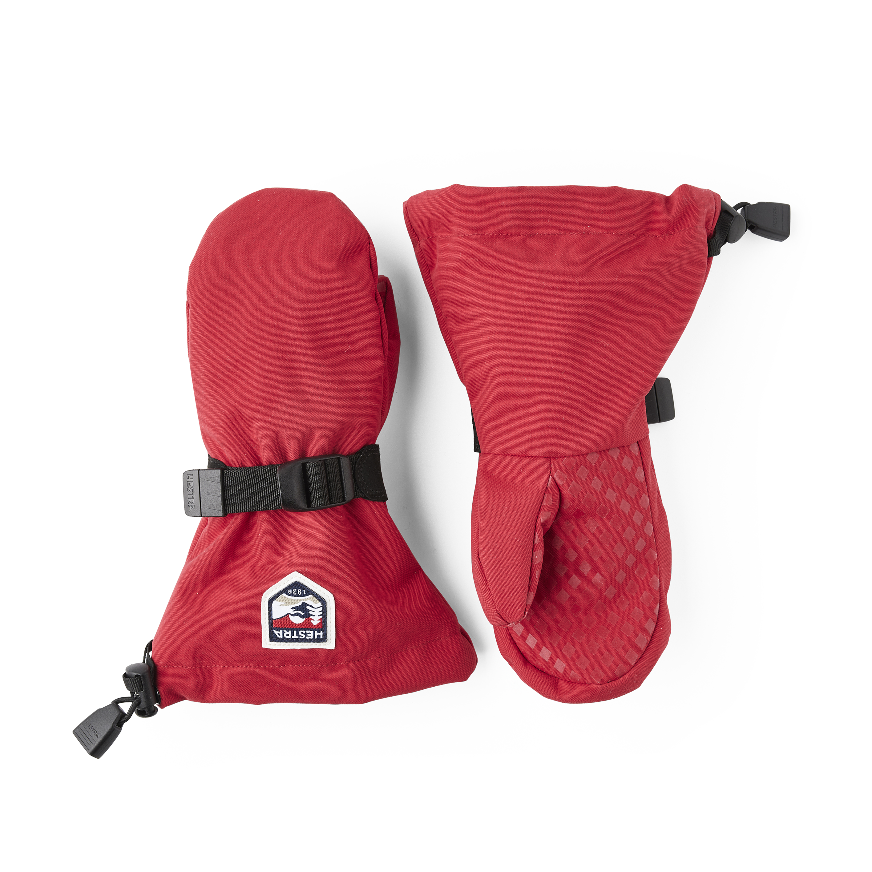 Roter Fausthandschuh aus Stoff mit verstellbarem Handgelenkverschluss