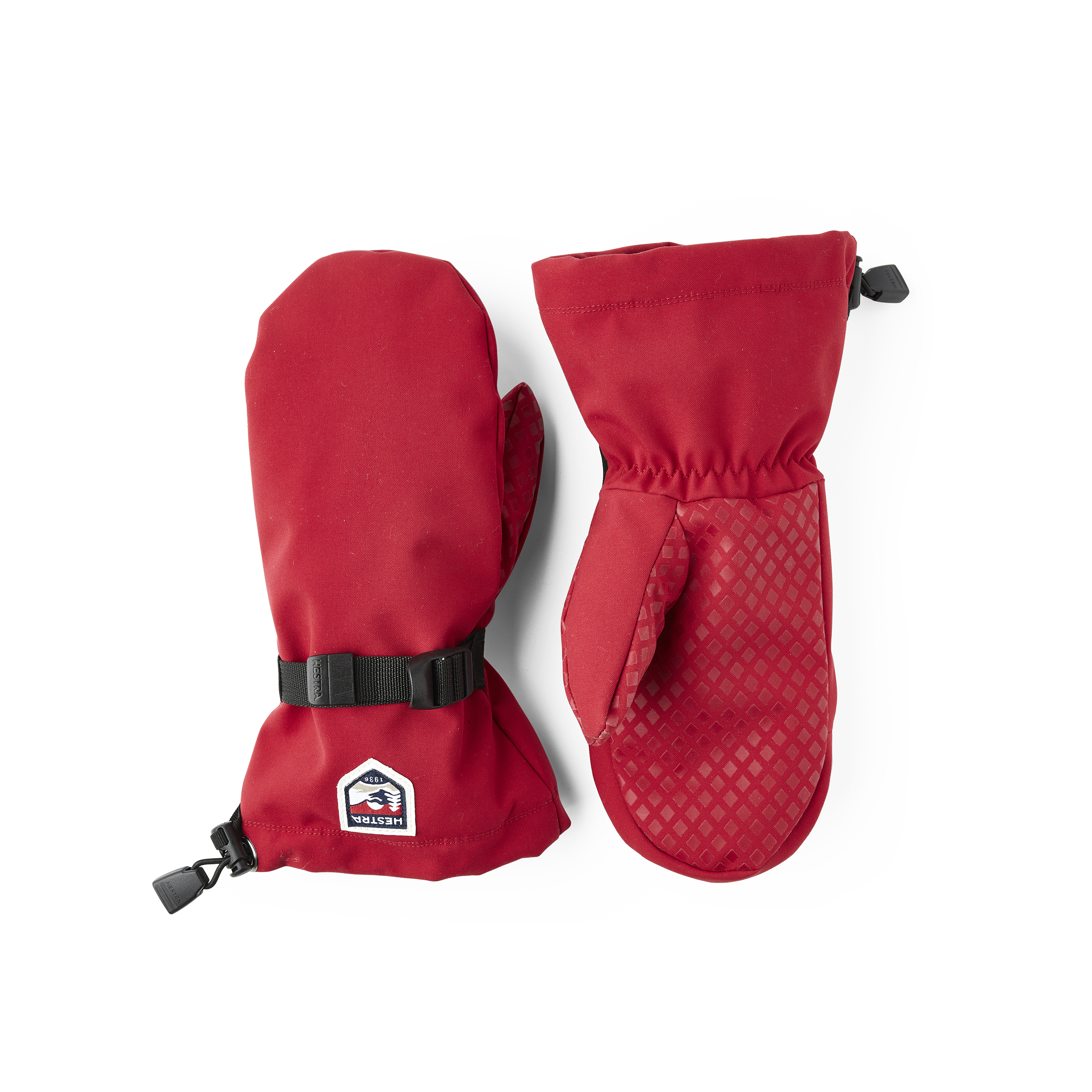 Roter Fausthandschuh aus Stoff mit verstellbarem Handgelenkverschluss